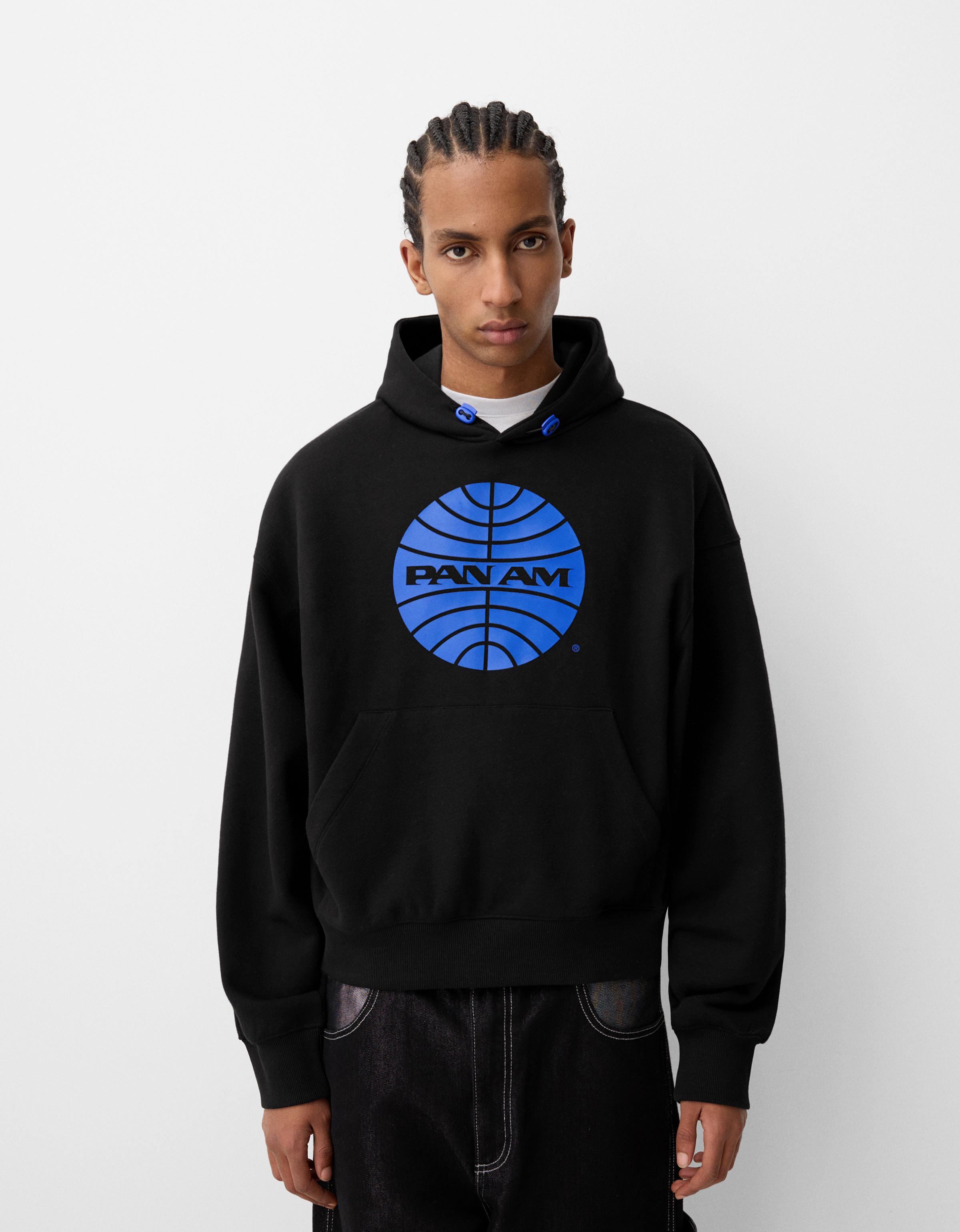 Bershka Hoodie Pan Am Im Boxy-Fit Mit Kapuze Und Print Herren Xs Schwarz