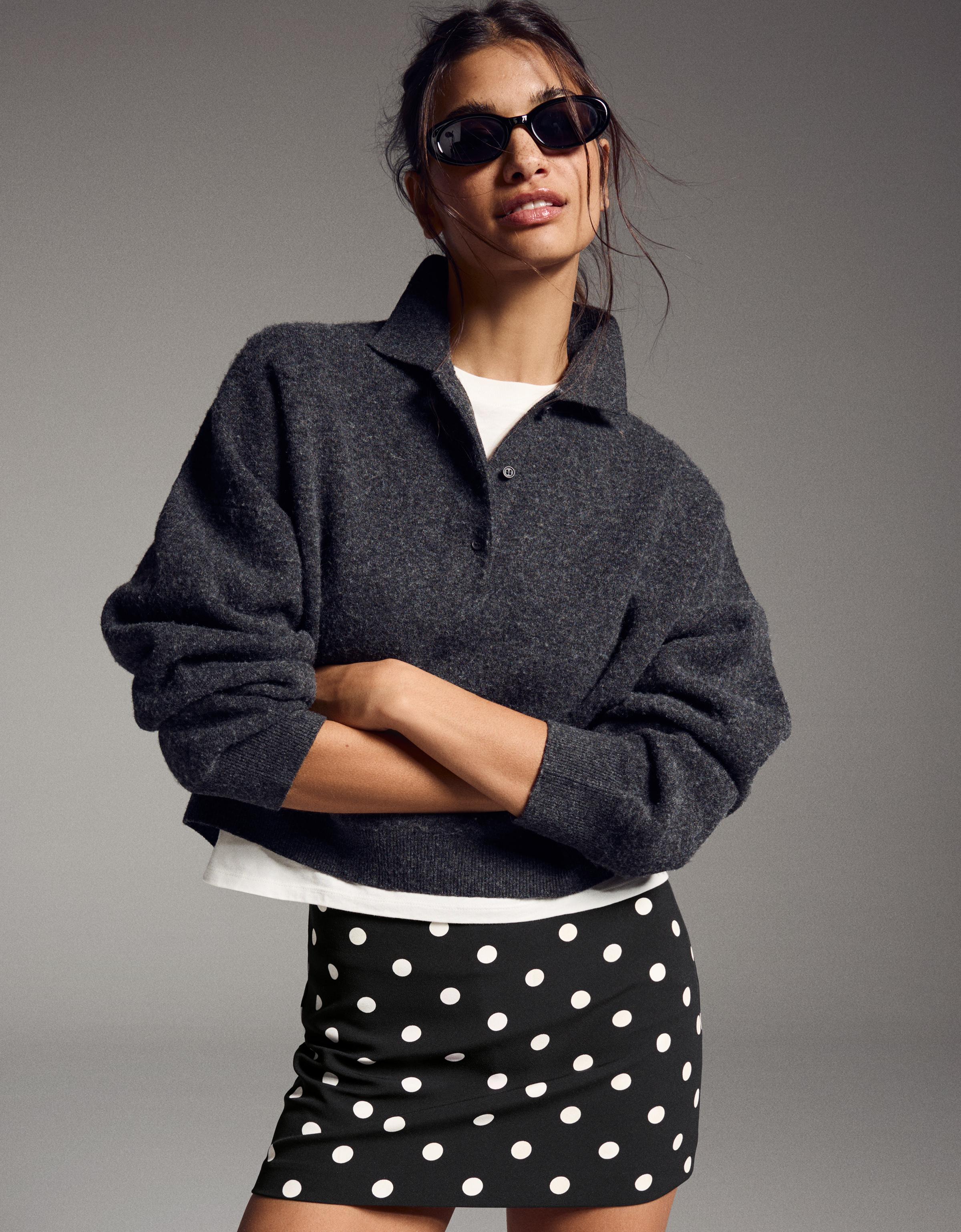 Bershka Mini-Hosenrock Mit Schnalle Damen Xl Weiss / Schwarz