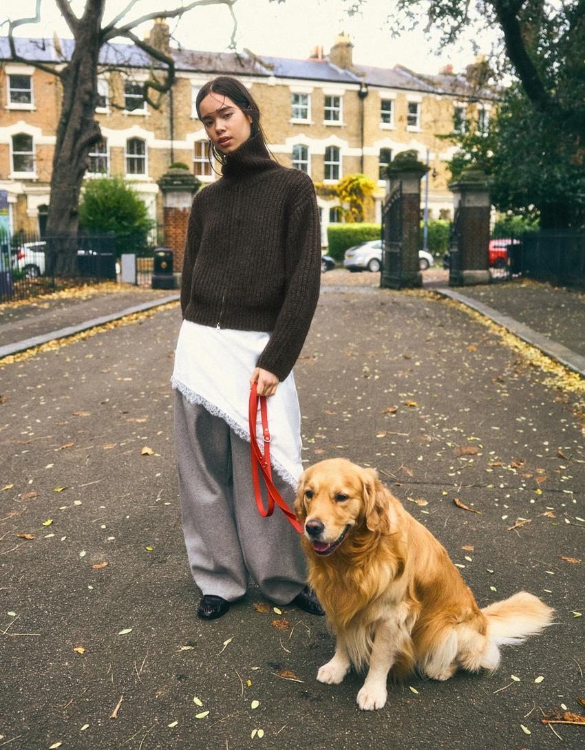 Gilet zippé col montant-Marron