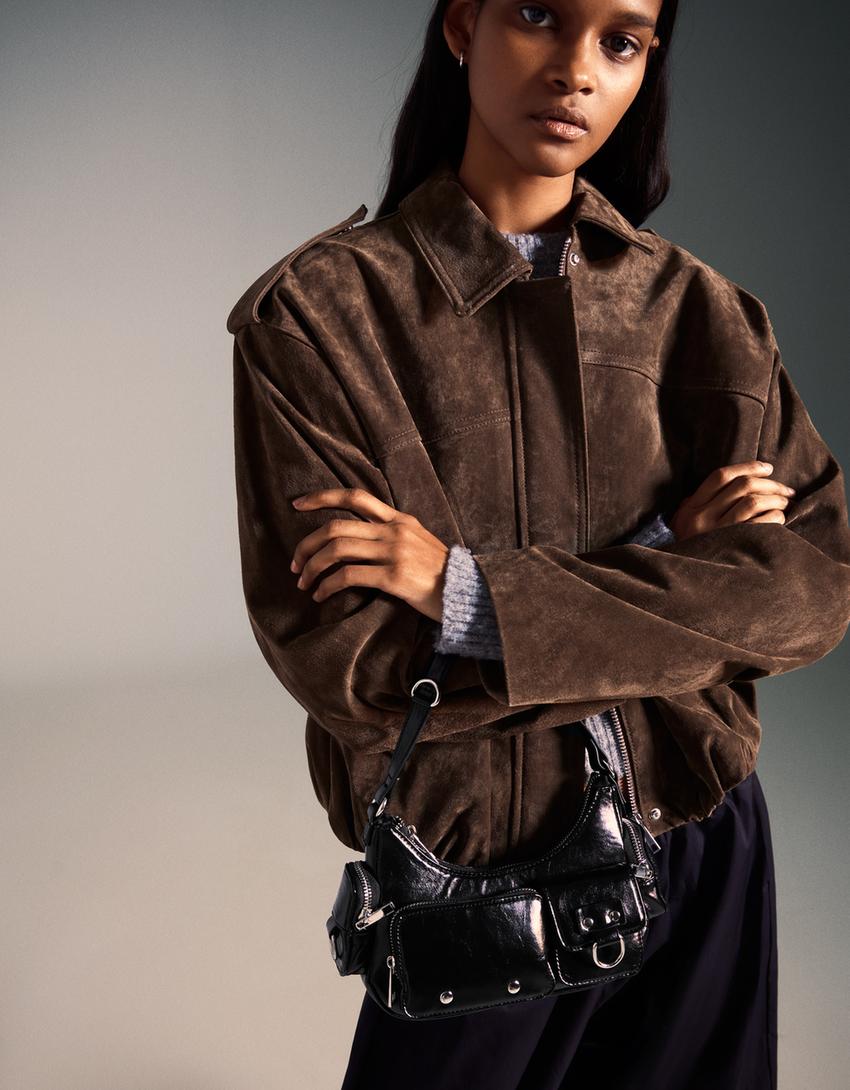 Multi-pocket shoulder bag-Black