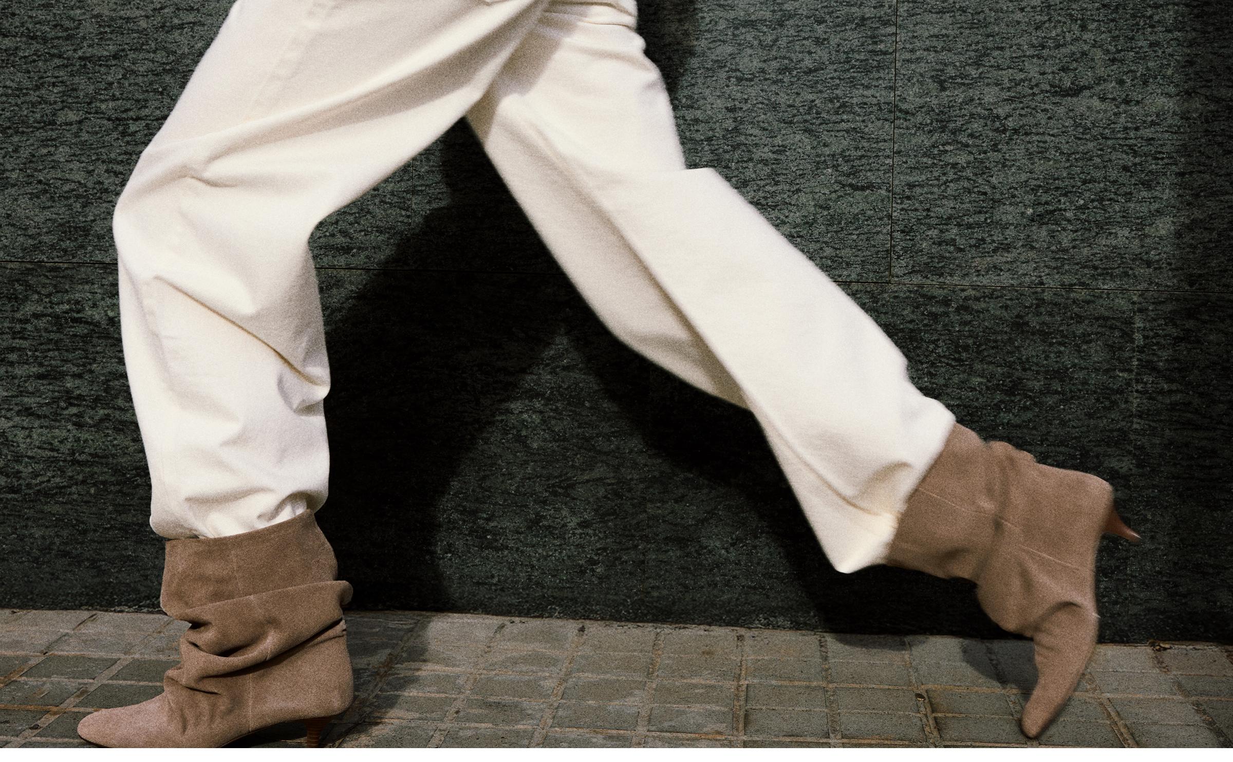 Leather high-heel boots — TAUPE