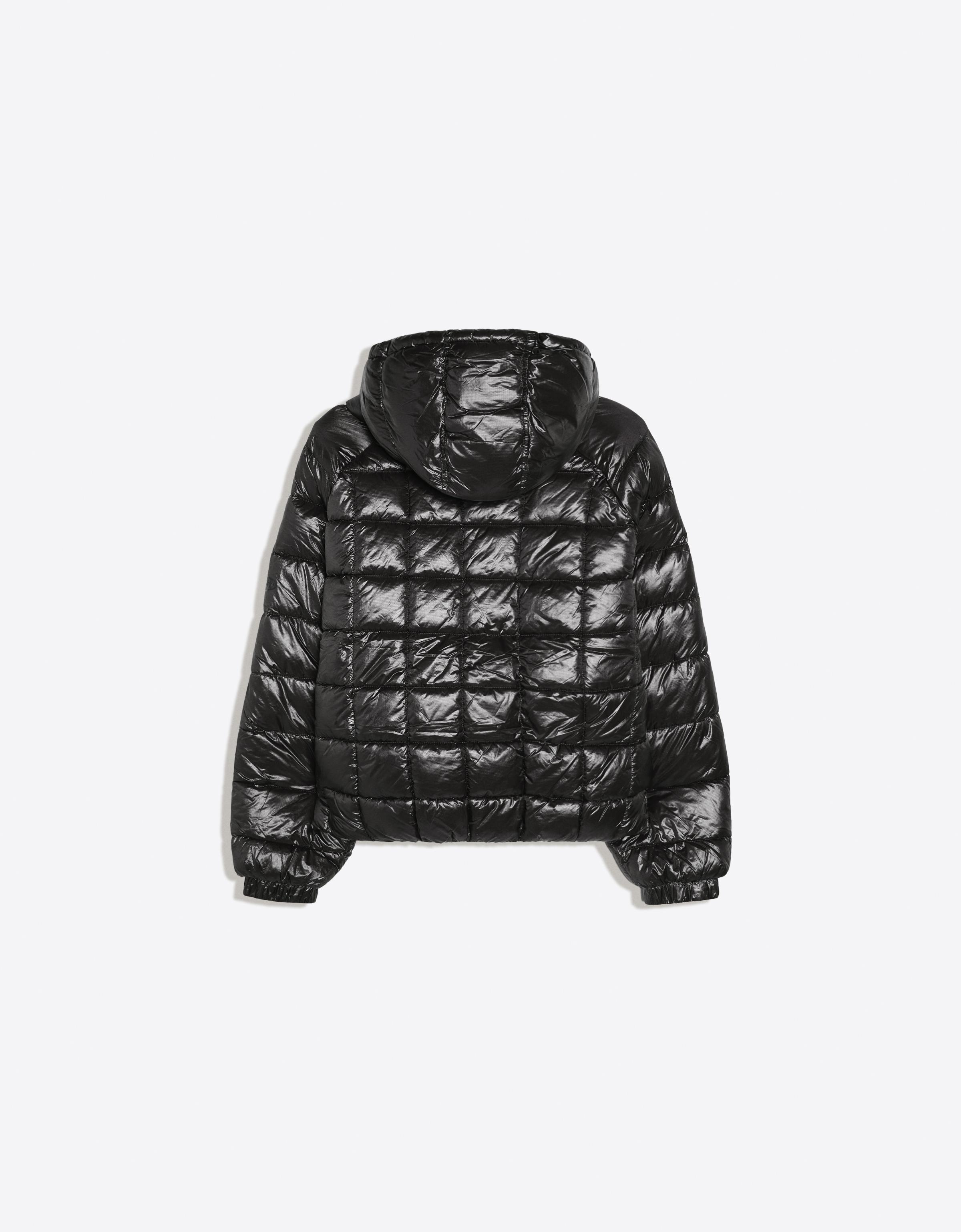 Hooded grid puffer jacket — Black