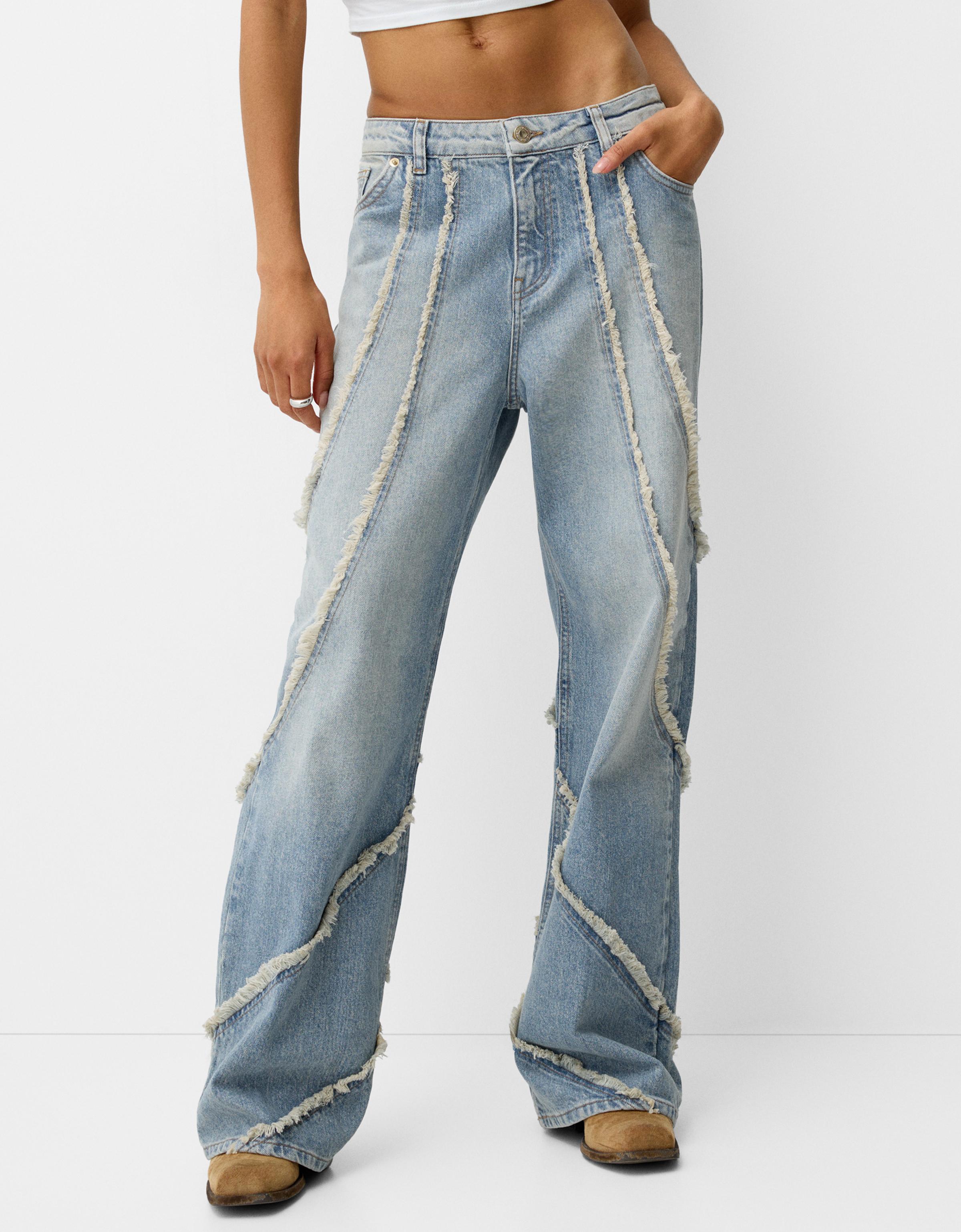 Bershka Baggy-Jeans Mit Ziernähten Damen 34 Ausgewaschenes Blau