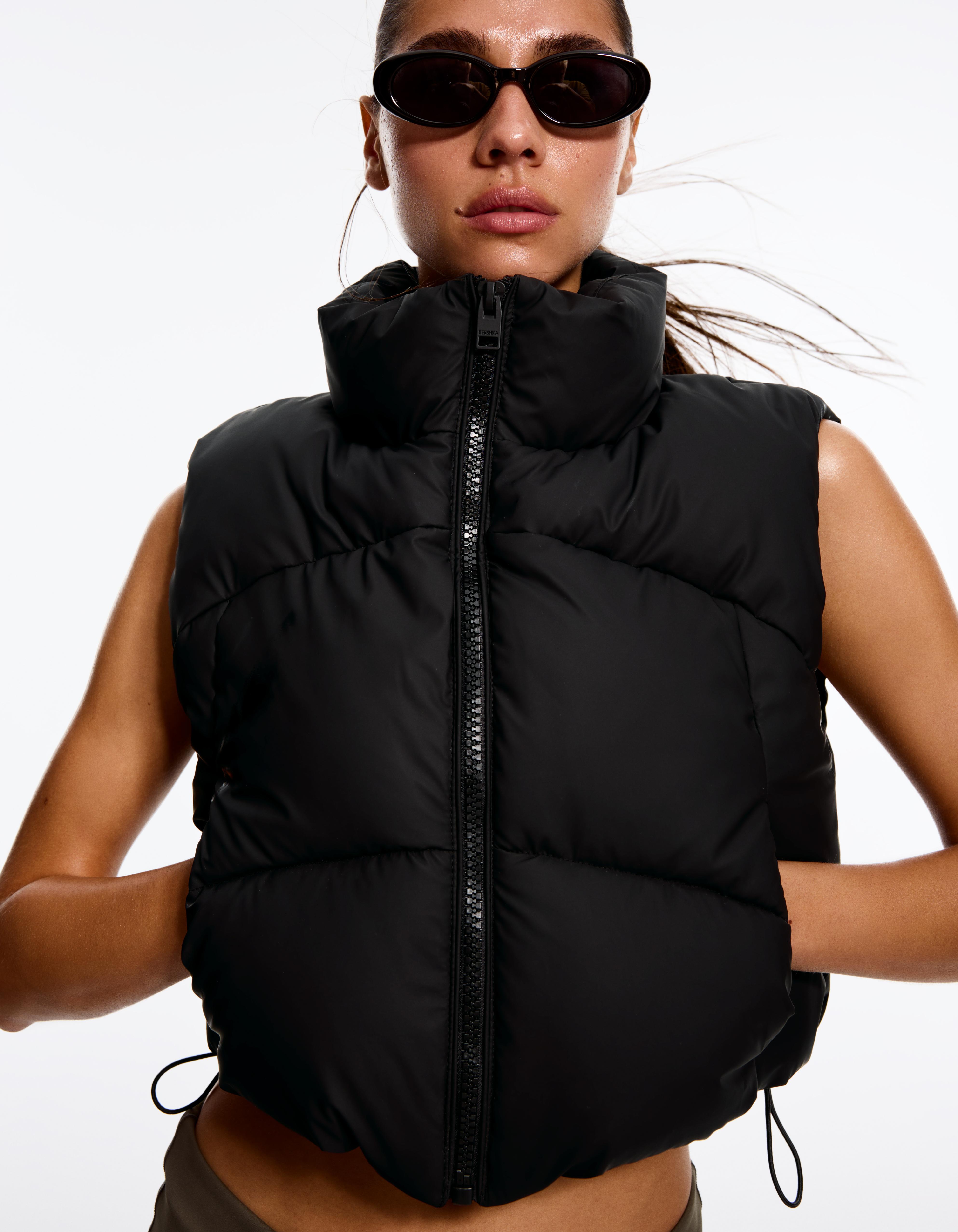 Bershka Chaleco Acolchado Cropped Mujer 10-12 Negro
