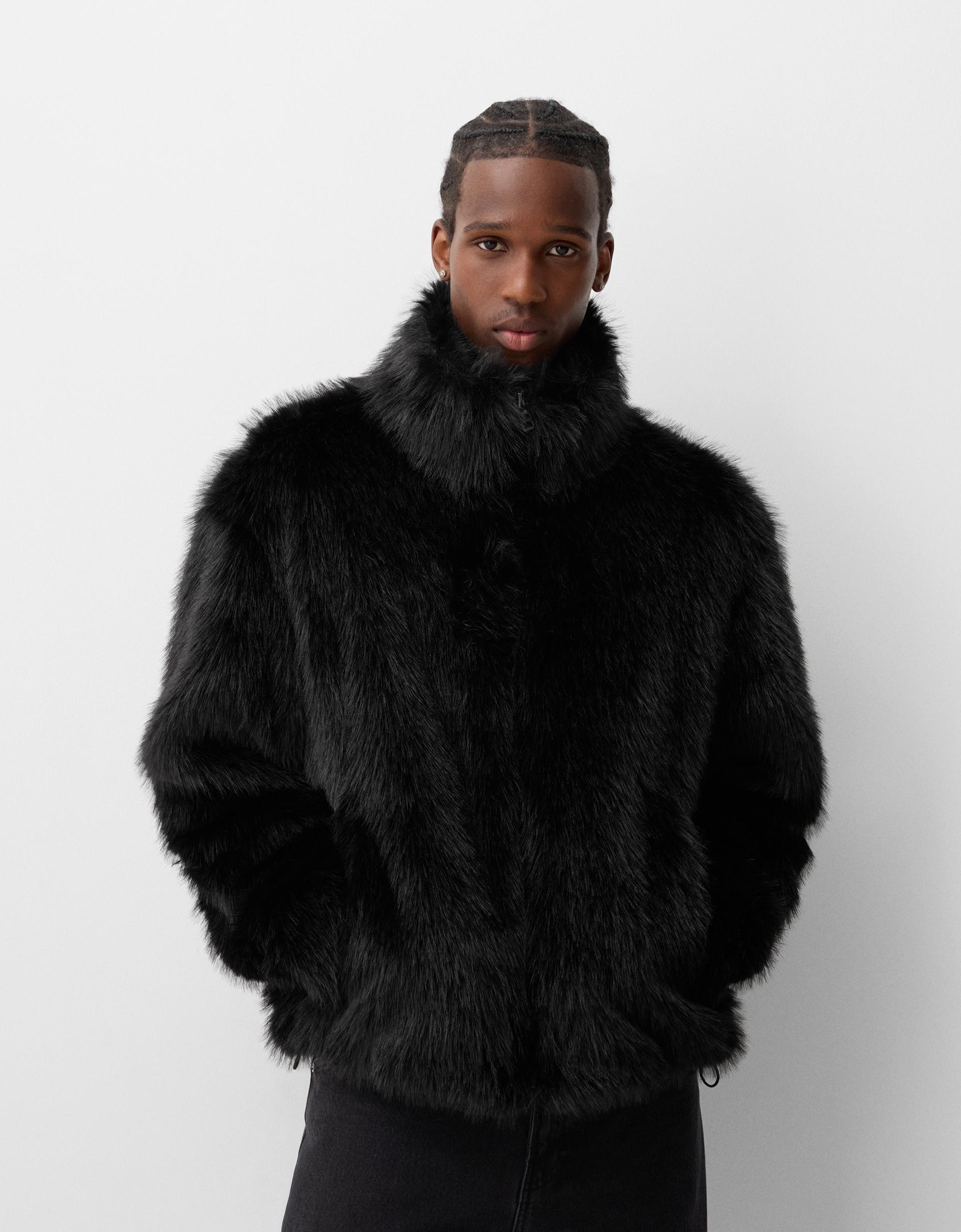 Efecto Piel Abrigo Largo Hombre Bershka Pelo Bershka Abrigo PaÃ±o