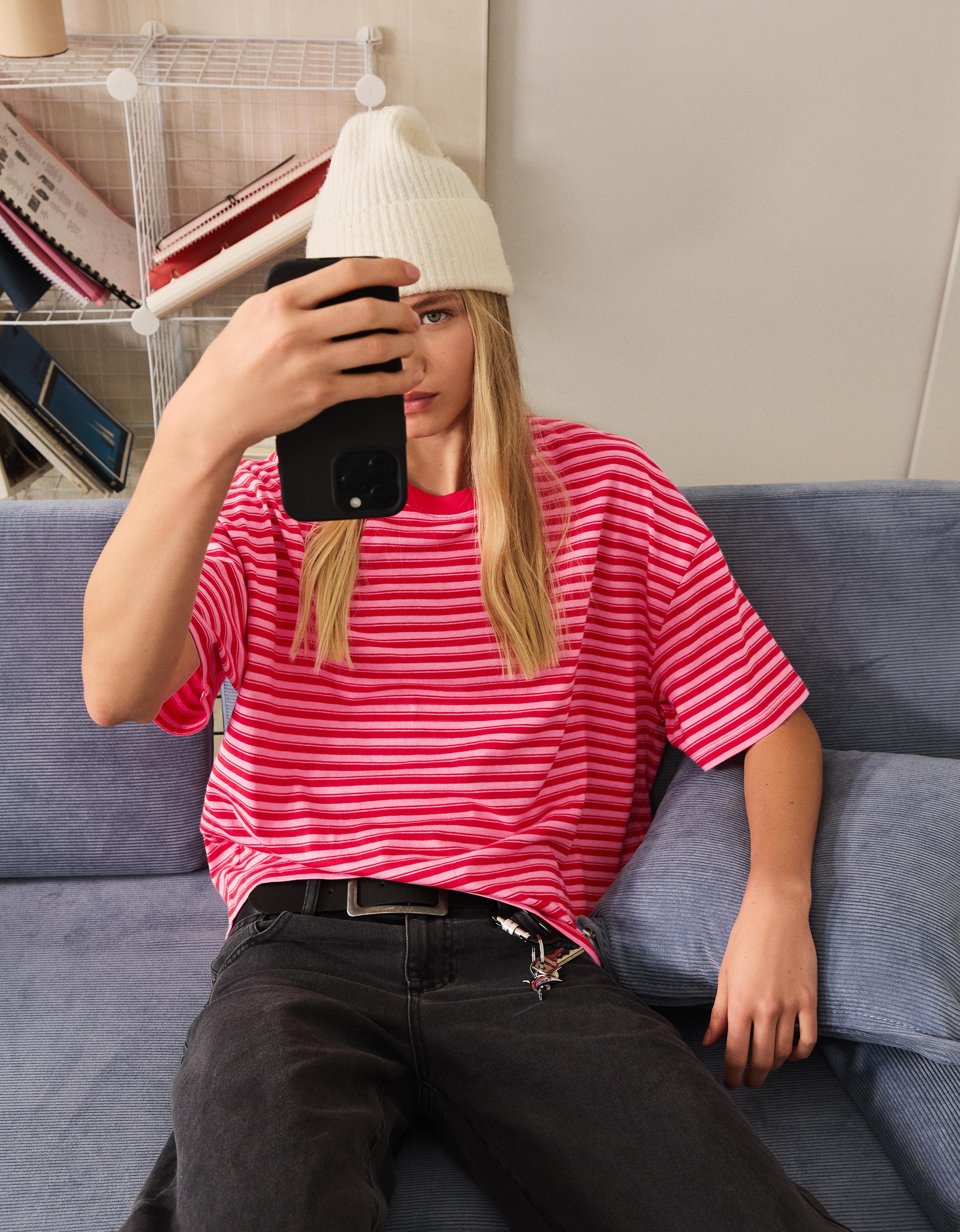 Boxy fit striped T-shirt — Pink