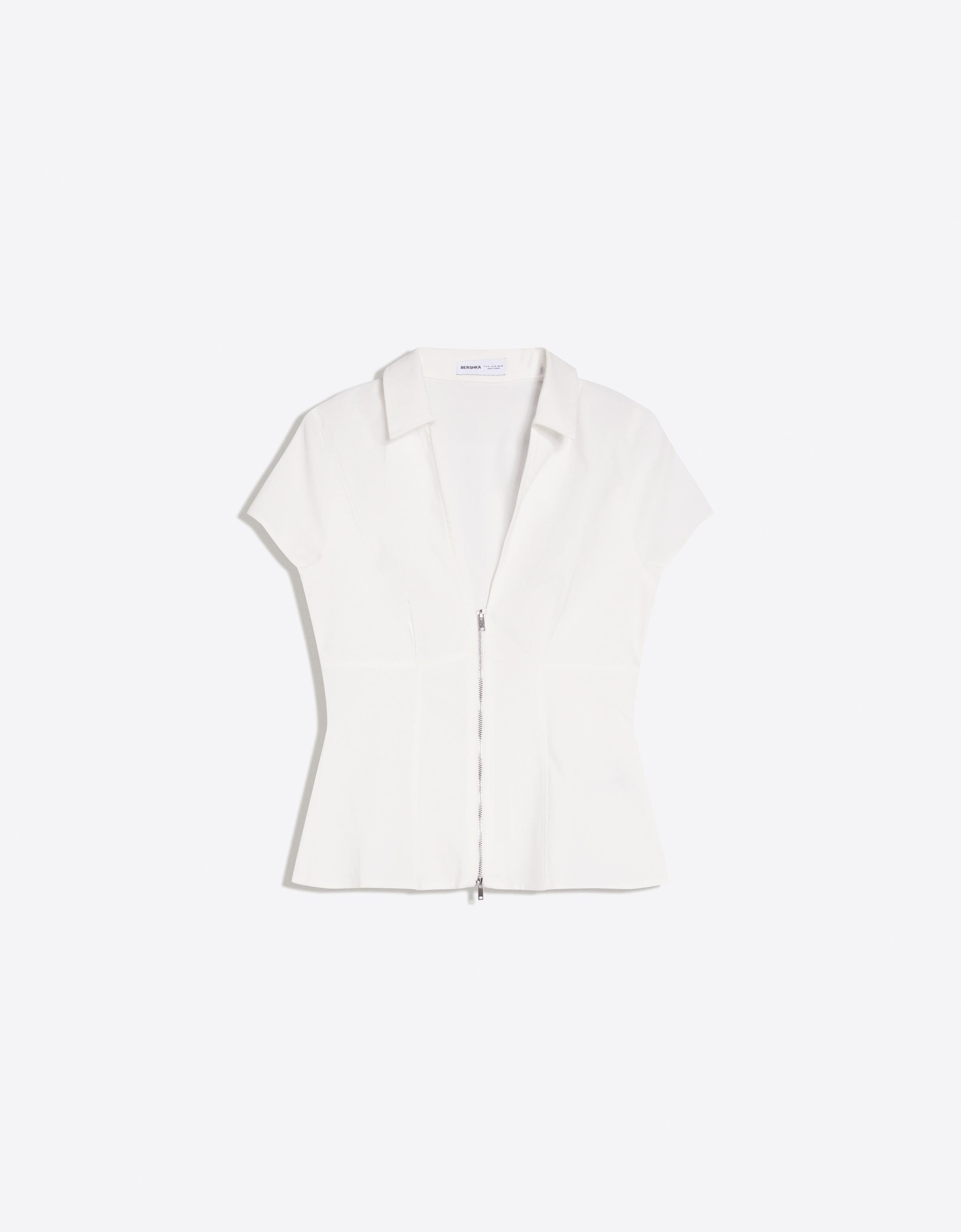 Short sleeve zip shirt — White