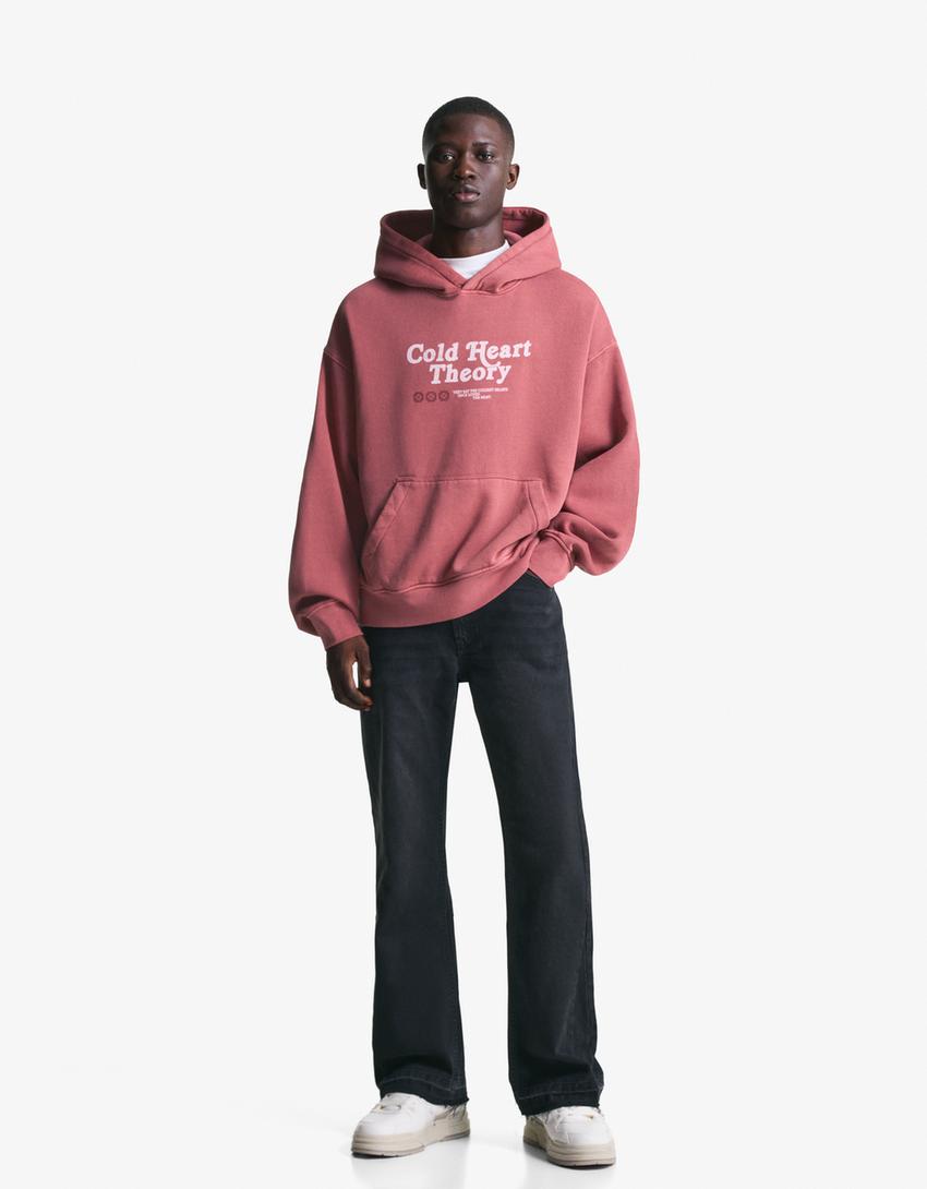 Sweatshirt met print en verwassen effect-Koraal-3