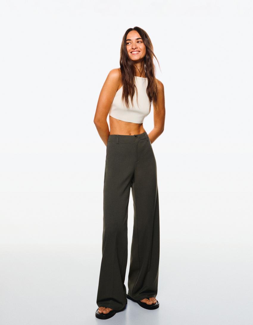 Pantalón wide leg-Kaki-0