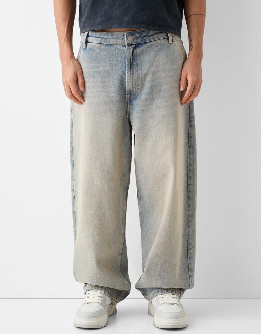 Jeans skater fit efeito lavado-Azul lavado-1