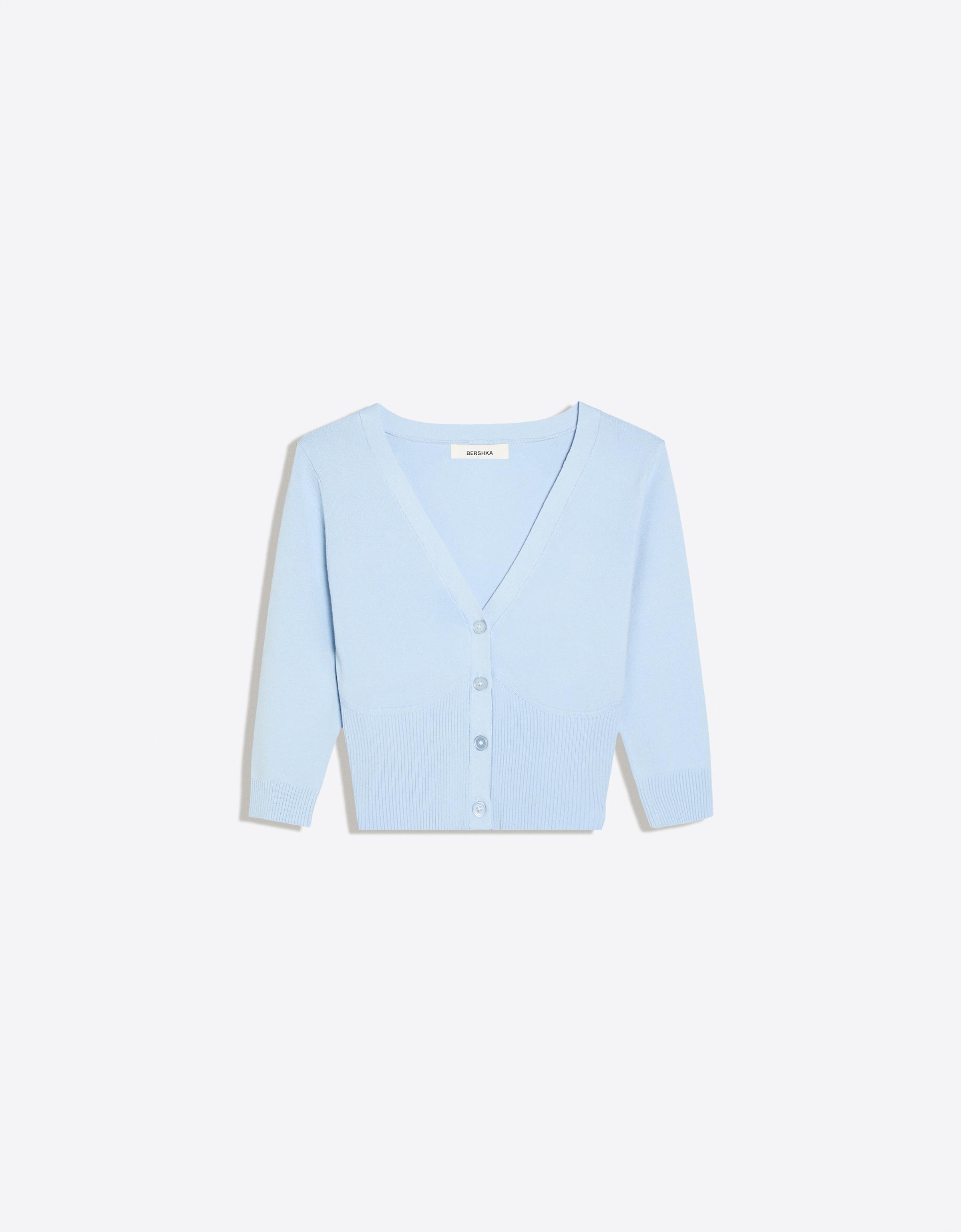 Cropped V-neck jacket — Blue