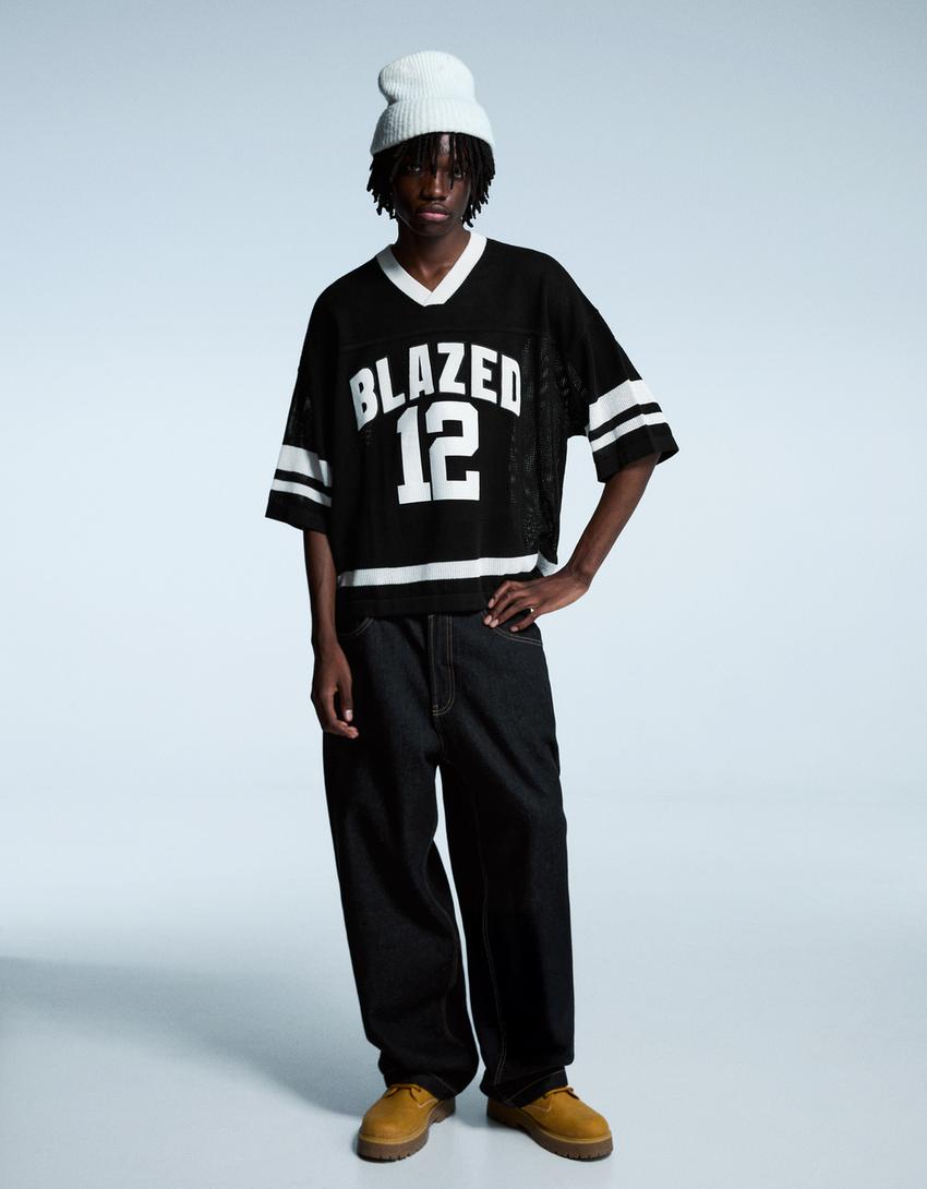 Short sleeve sport mesh print T-shirt-Black