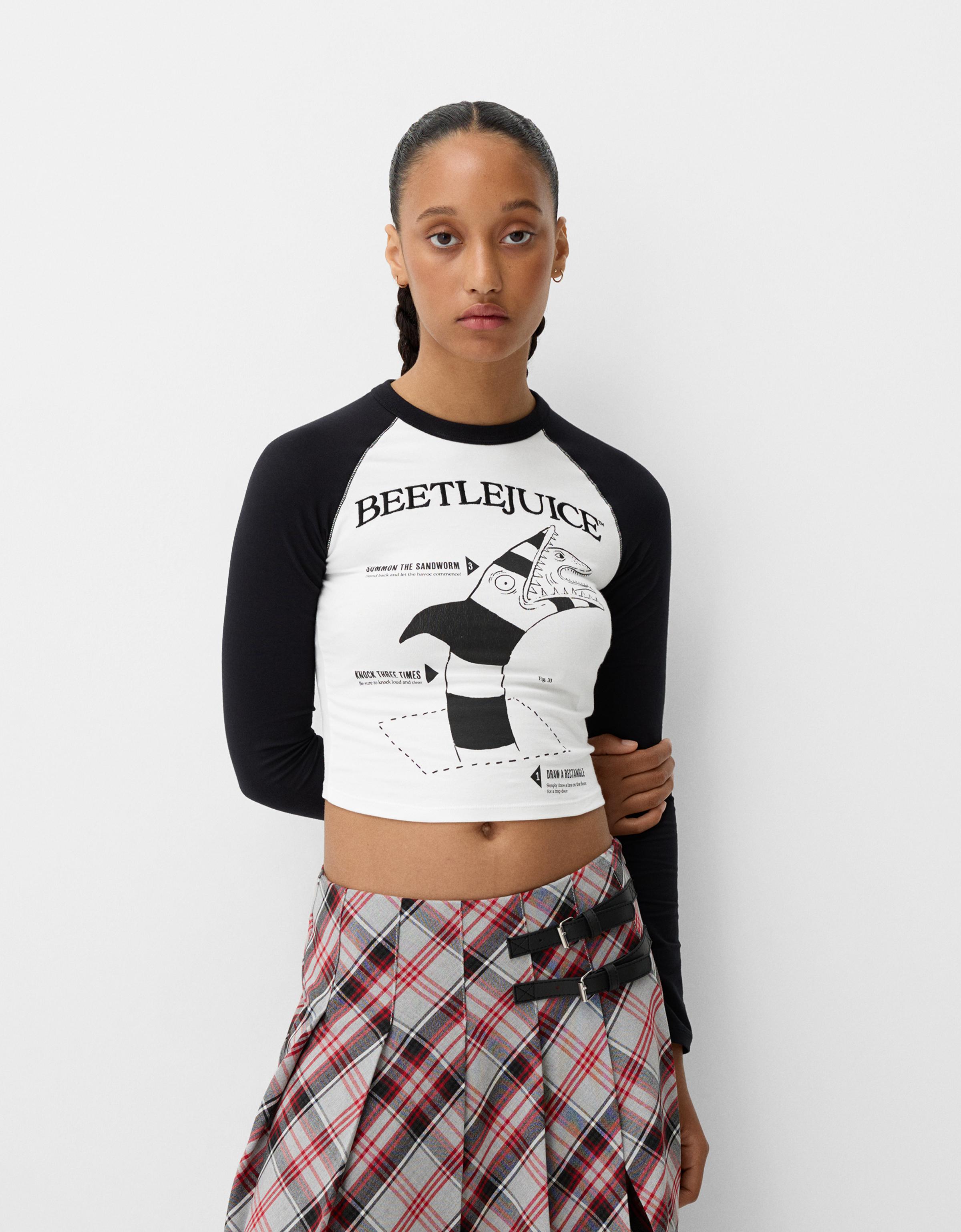 Bershka Langarmshirt Bershka X Beetlejuice Mit Langen Ärmeln Damen M Weiss