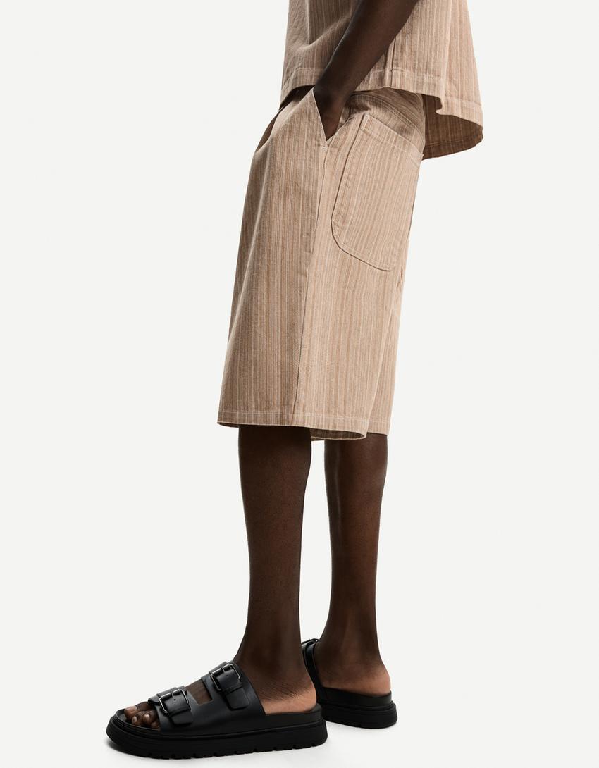 Shirt and Bermuda shorts set-Cream-3