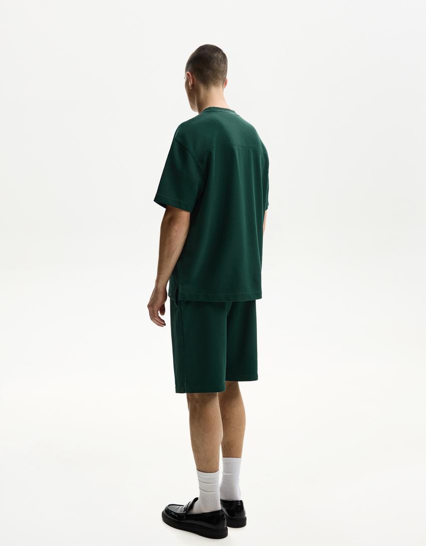 Short sleeve plush T-shirt-Green-1