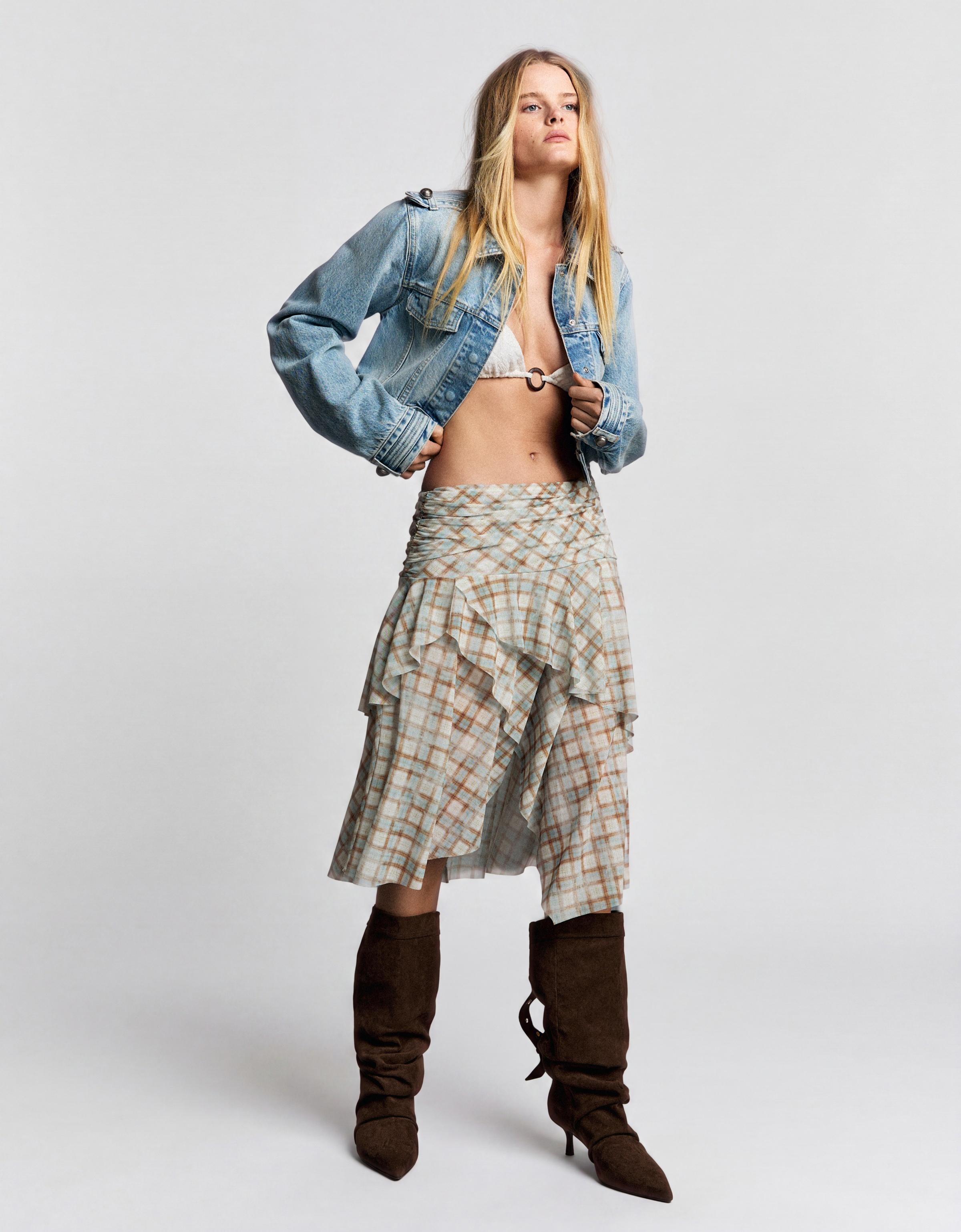 Checked midi skirt — Light blue
