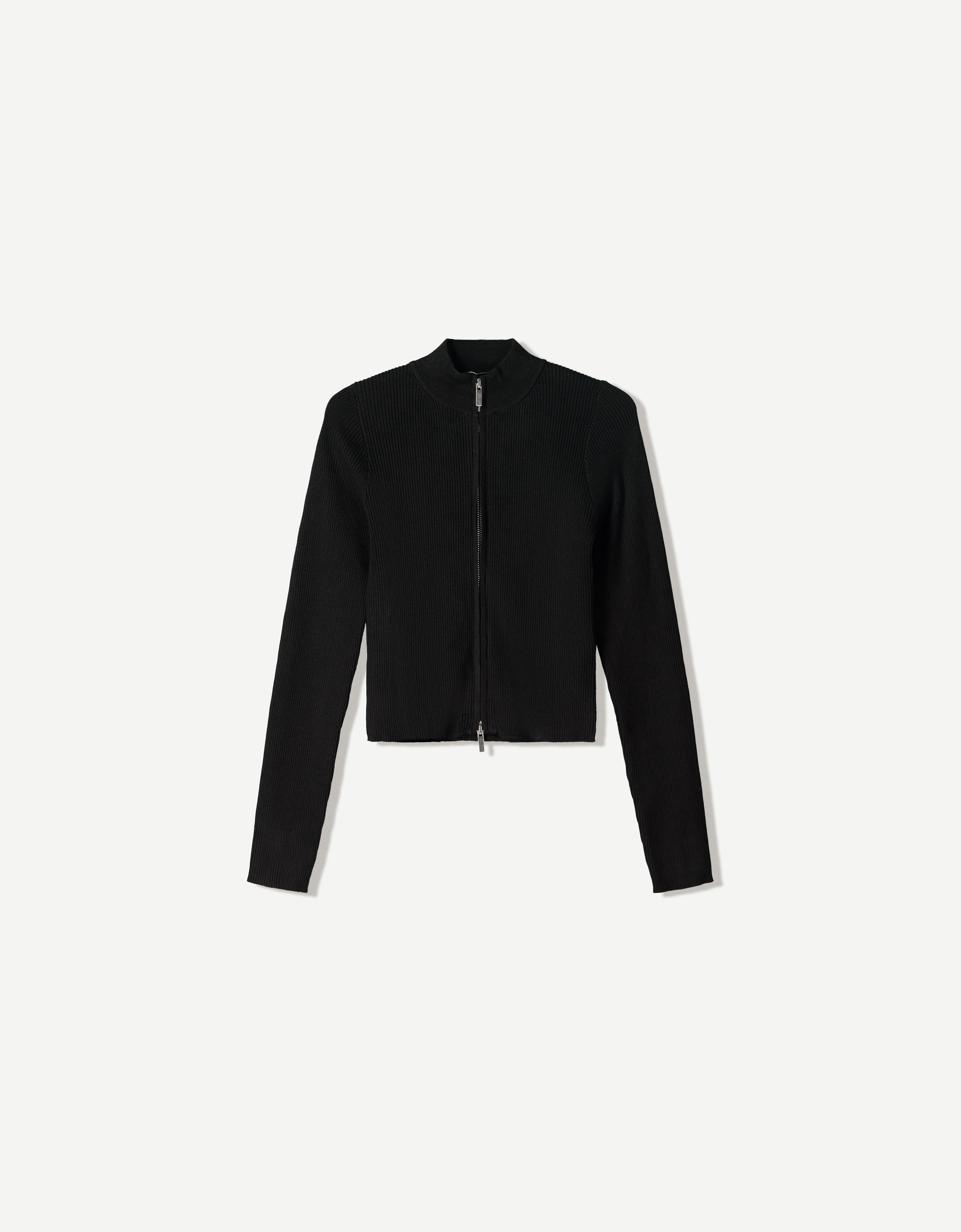 Bershka Jacke Mit Reißverschluss Und Rippenstruktur Damen S Schwarz