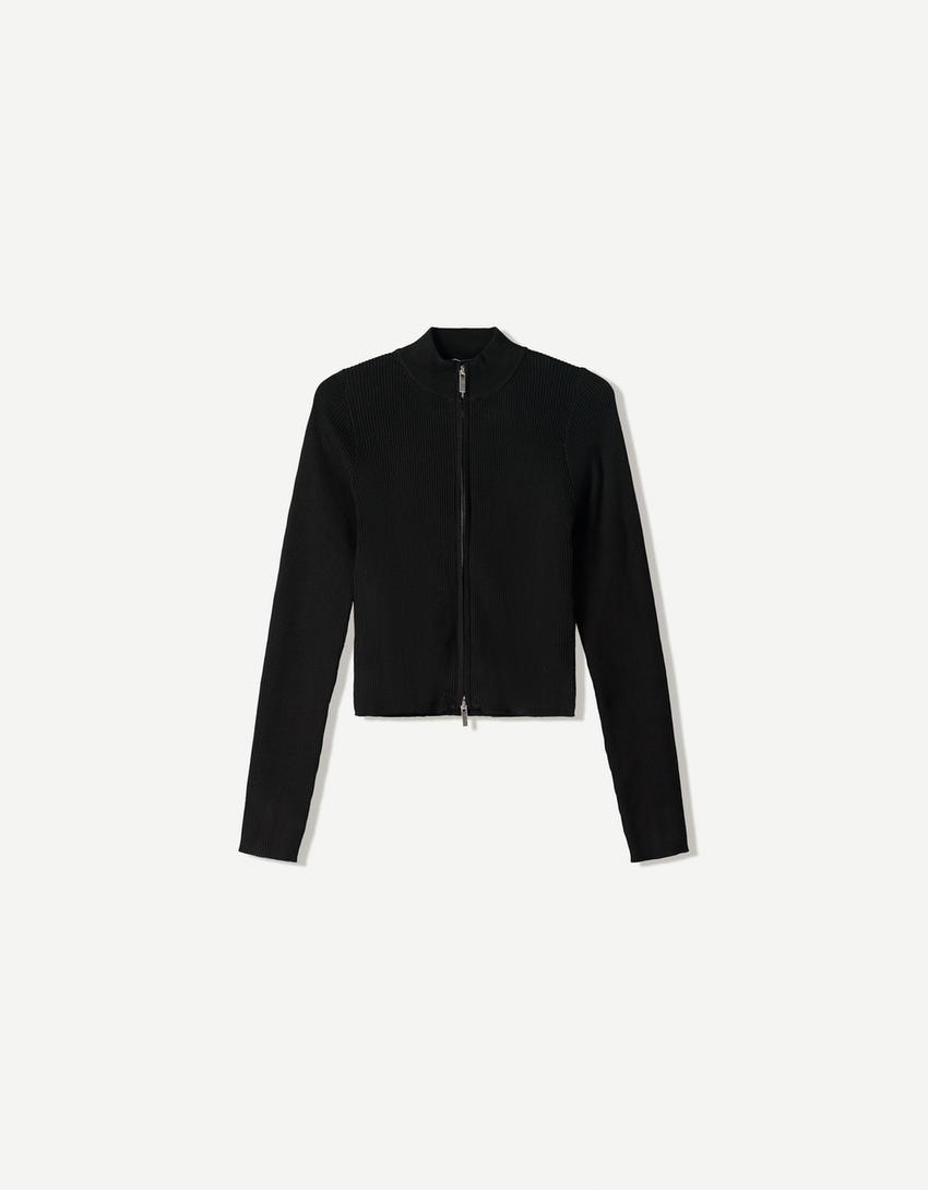 Chaqueta cremallera rib-Negro-0