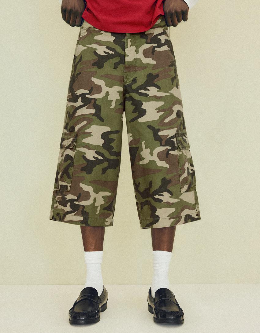 Bermuda jort barrel print-Kaki