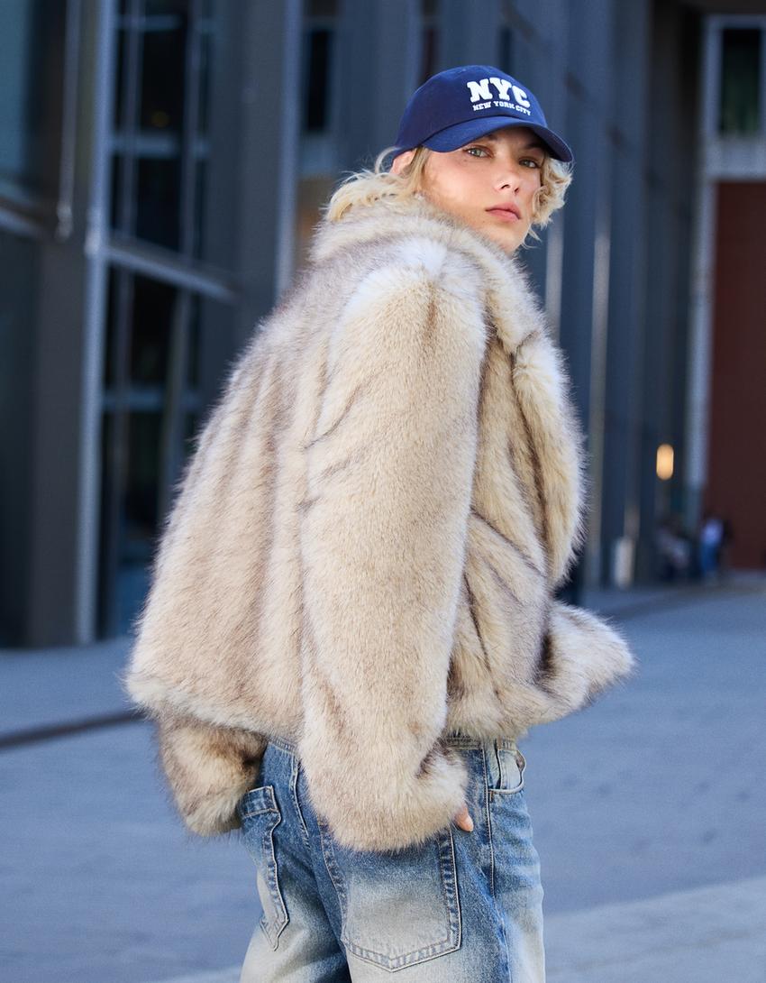 Blouson fausse fourrure-Écru