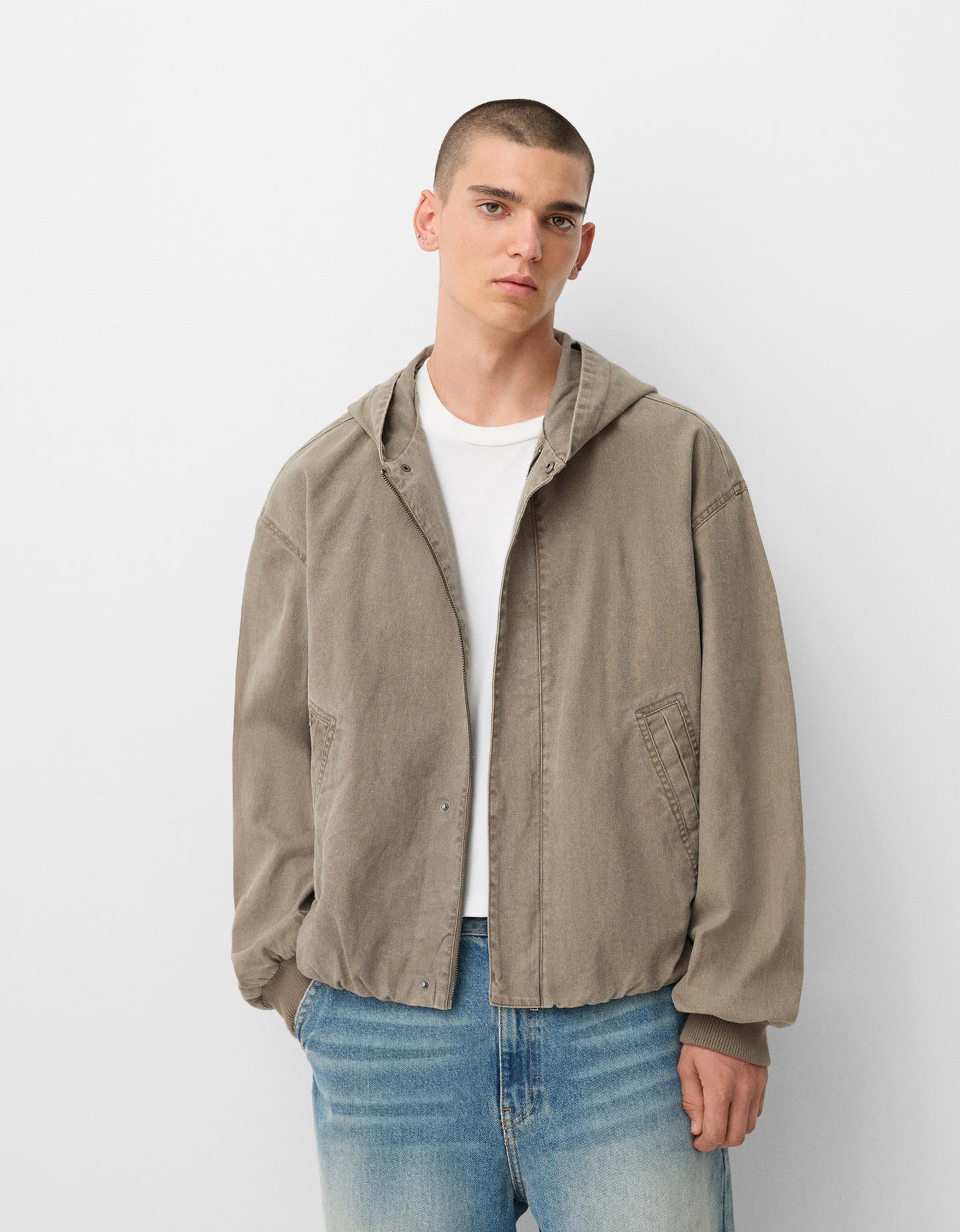 Bershka Cazadora Capucha Hombre S Visón