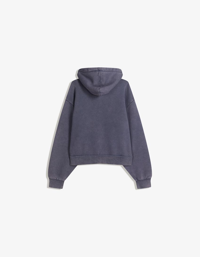 Hanorac cu fermoar boxy cropped-Albastru deschis
