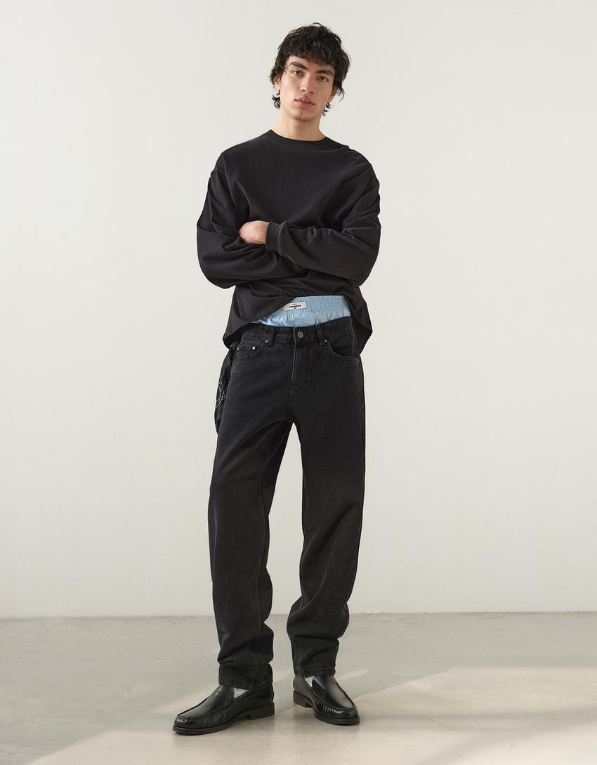 Straight fit jeans-Zwart