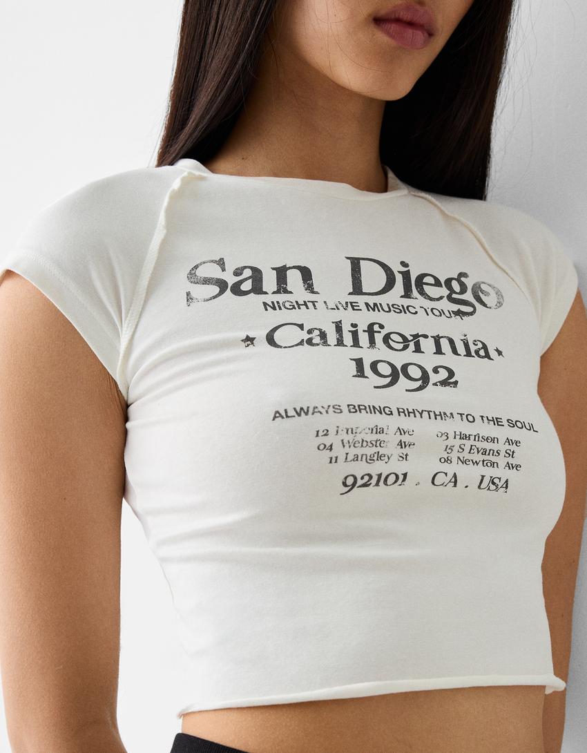 Printed T-shirt with short raglan sleeves-Cream-5