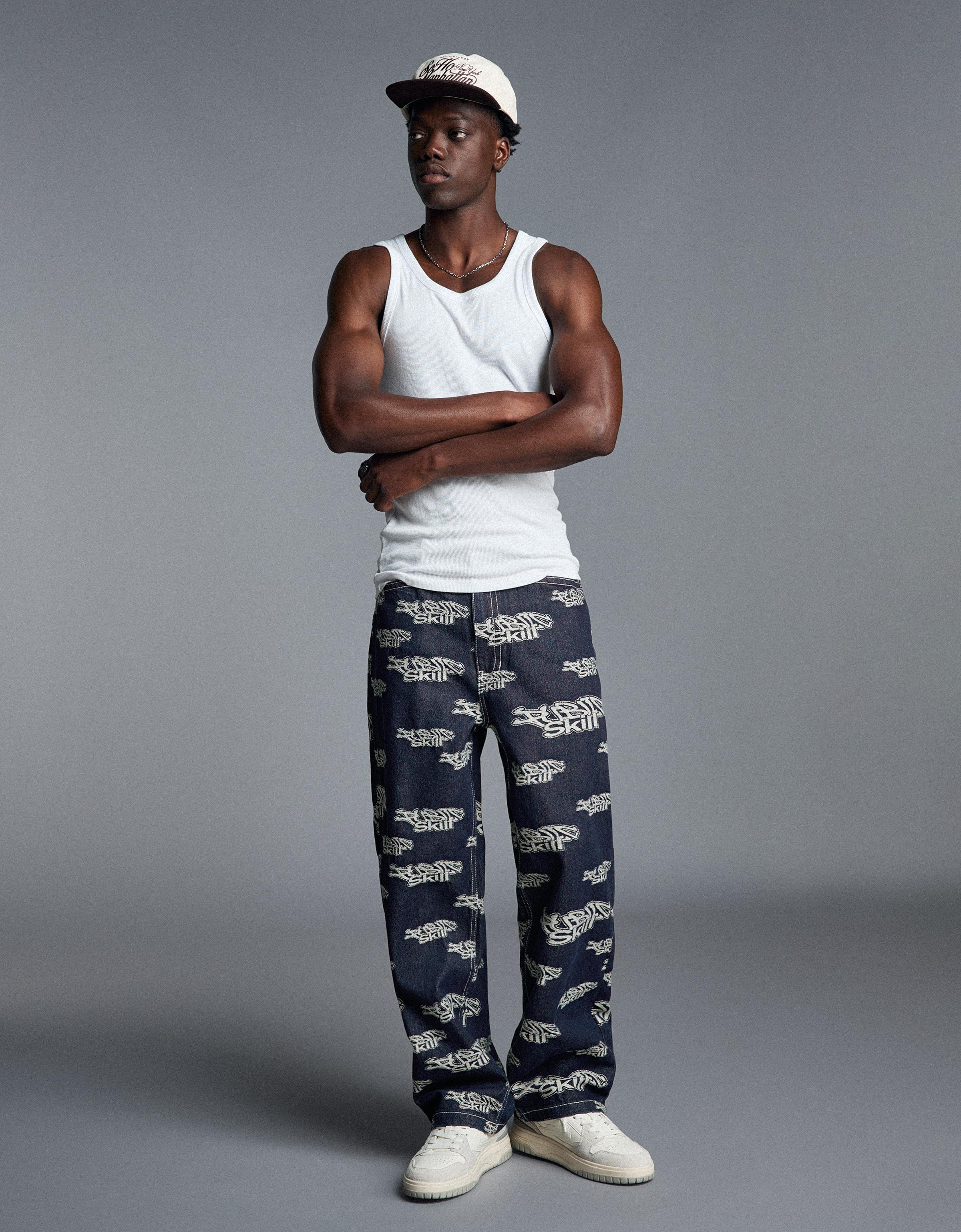 Bershka Jeans Jacquard Hombre 34 Marino