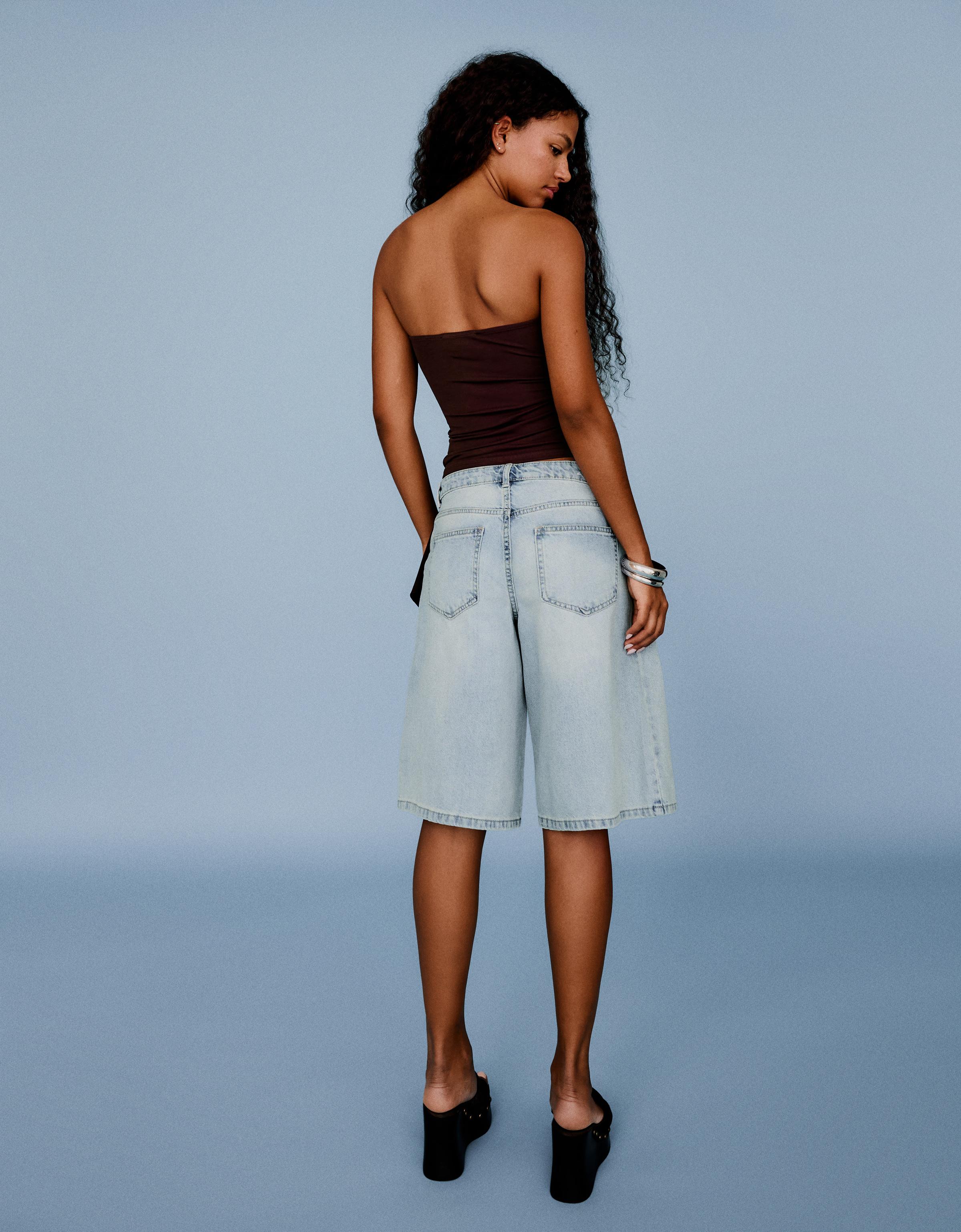 Baggy denim Bermuda shorts — Light blue