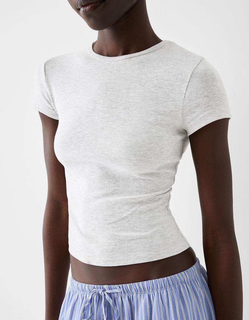 Short sleeve crew neck T-shirt-Grey-2