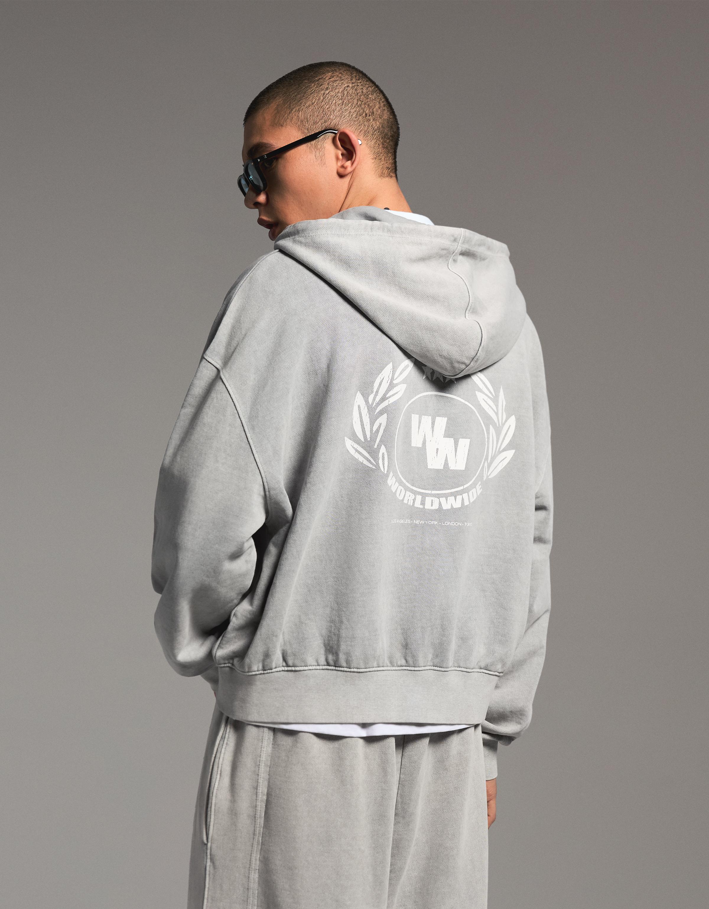 Fermuarlı boxy fit baskılı sweatshirt - Görsel 11