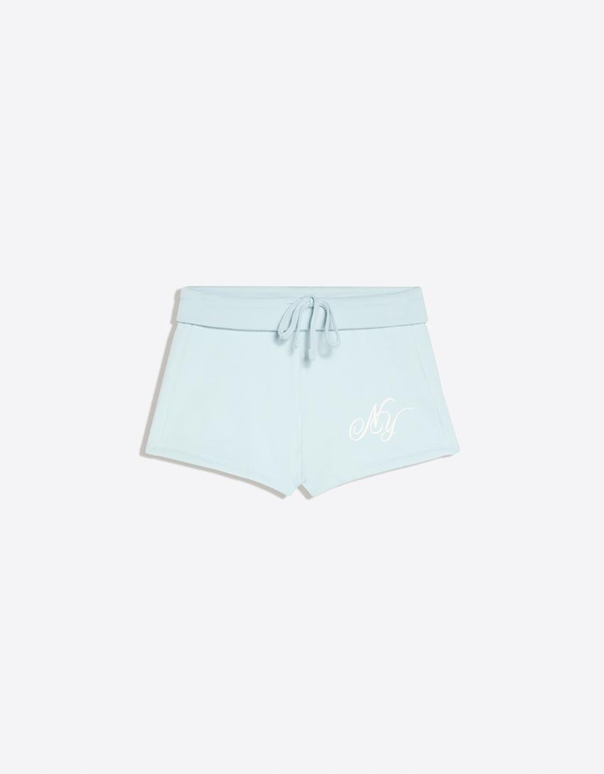 Sweatshorts mit umgeschlagenem Bund-Hellblau
