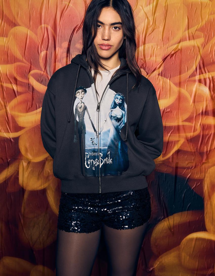Sudadera Corpse Bride capucha print-Gris oscuro