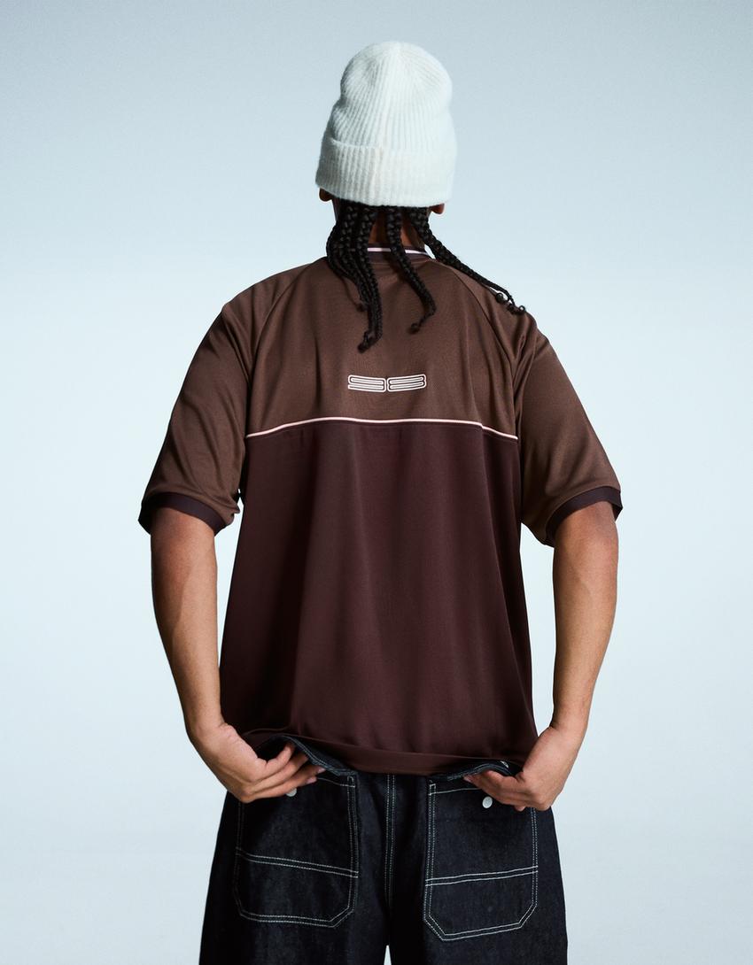 Camiseta manga corta mesh print-Marrón