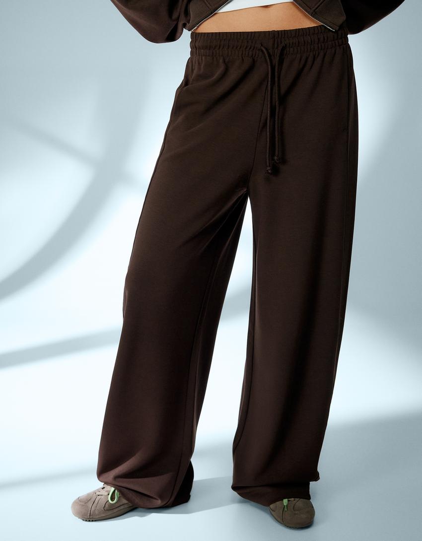 Plush barrel trousers-Brown