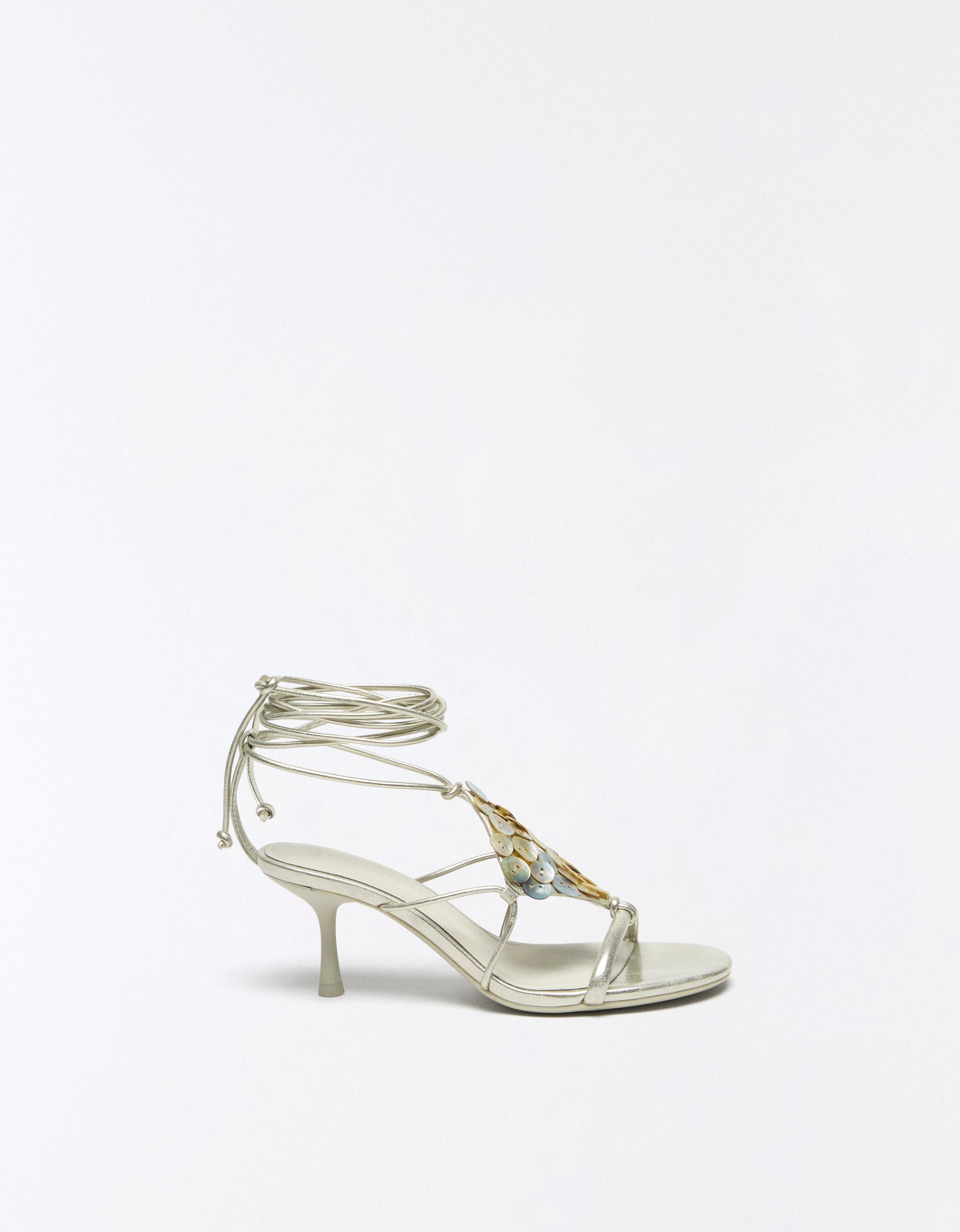 Heeled sandals with appliqués — ECRU