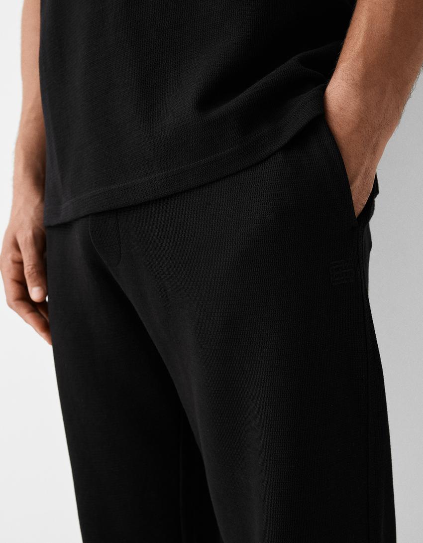 Textured wide-leg trousers-Black-5