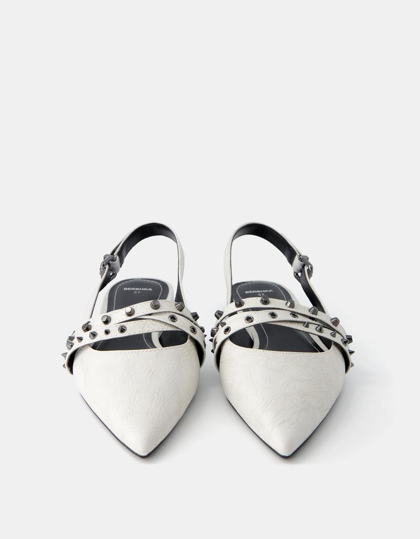Studded slingback ballet flats-WHITE-4