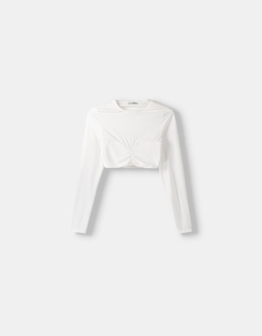 T-shirt de manga comprida com franzido-Gelo-4