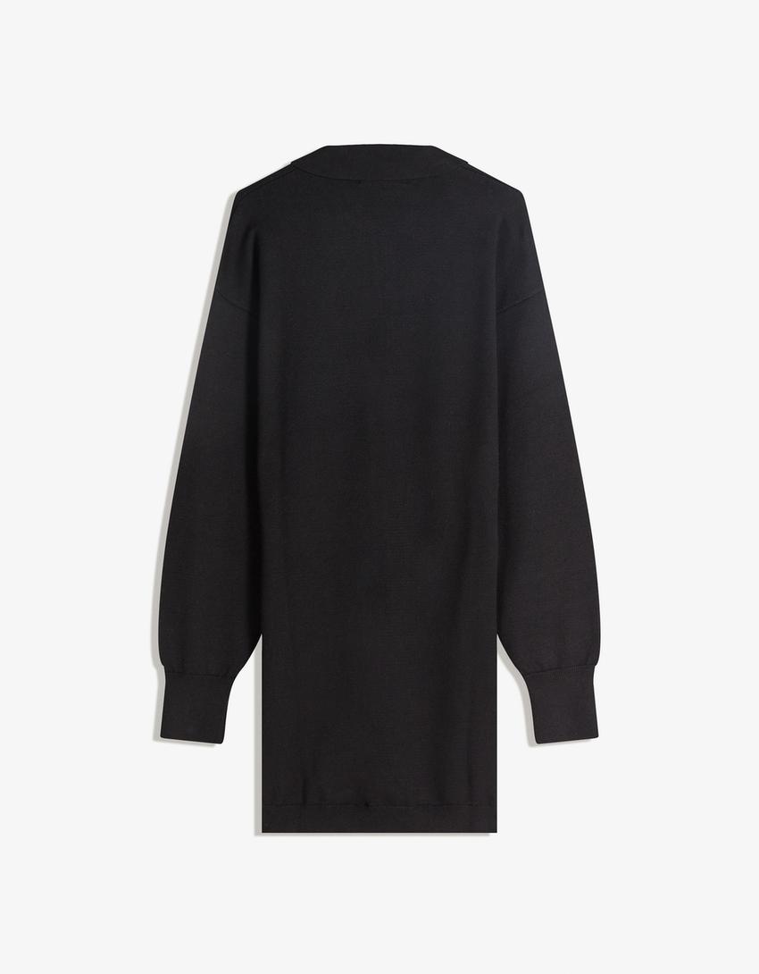 Vestido mini com gola de polo-Preto