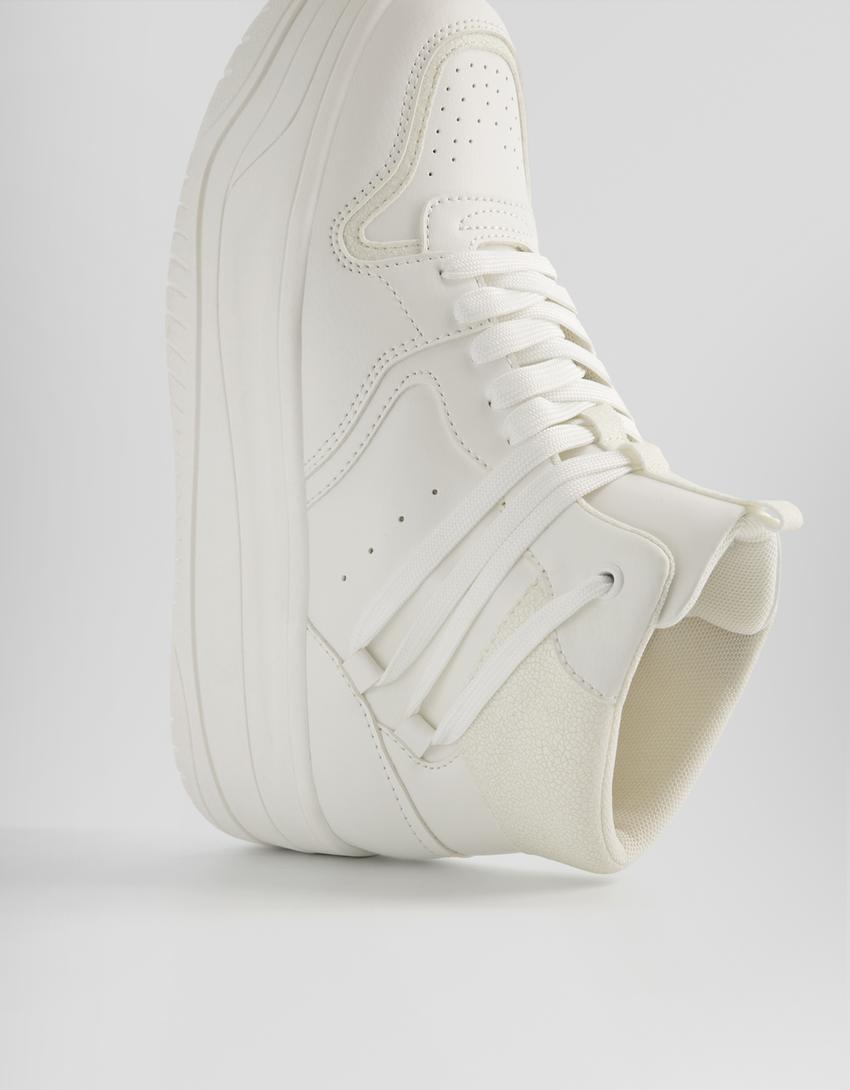Sneakers montantes à lacets-Blanc-1