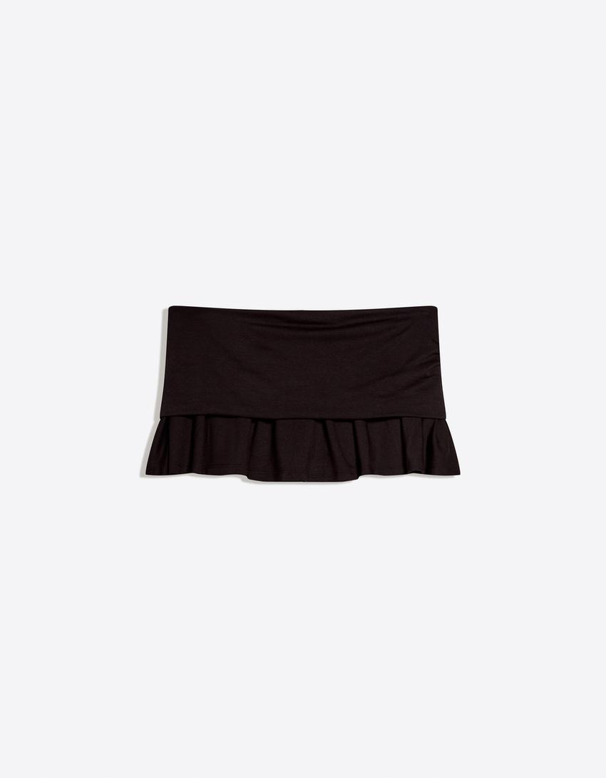 Rok mini flare pinggang ganda-Hitam