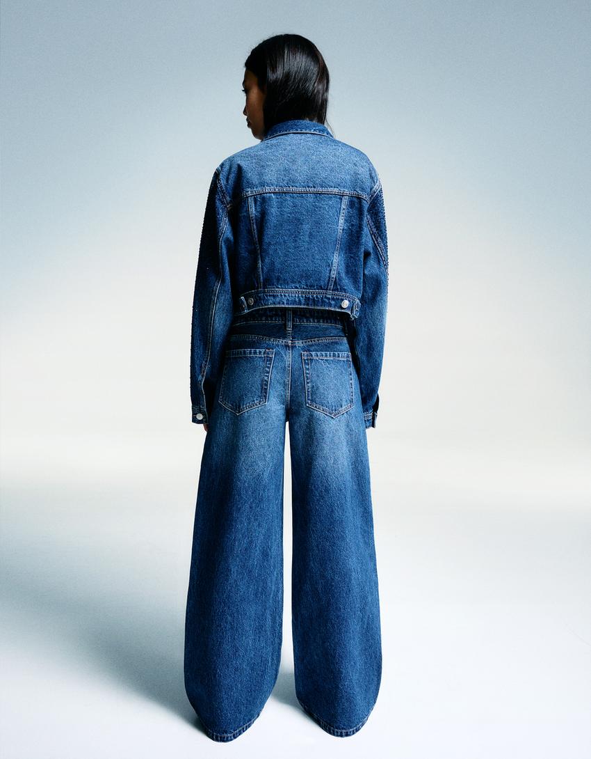 Jeans straight fit com brilho-Azul-1