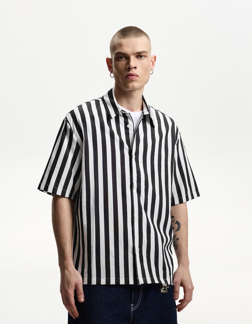 Chemise manches courtes relaxed fit-Blanc / Noir