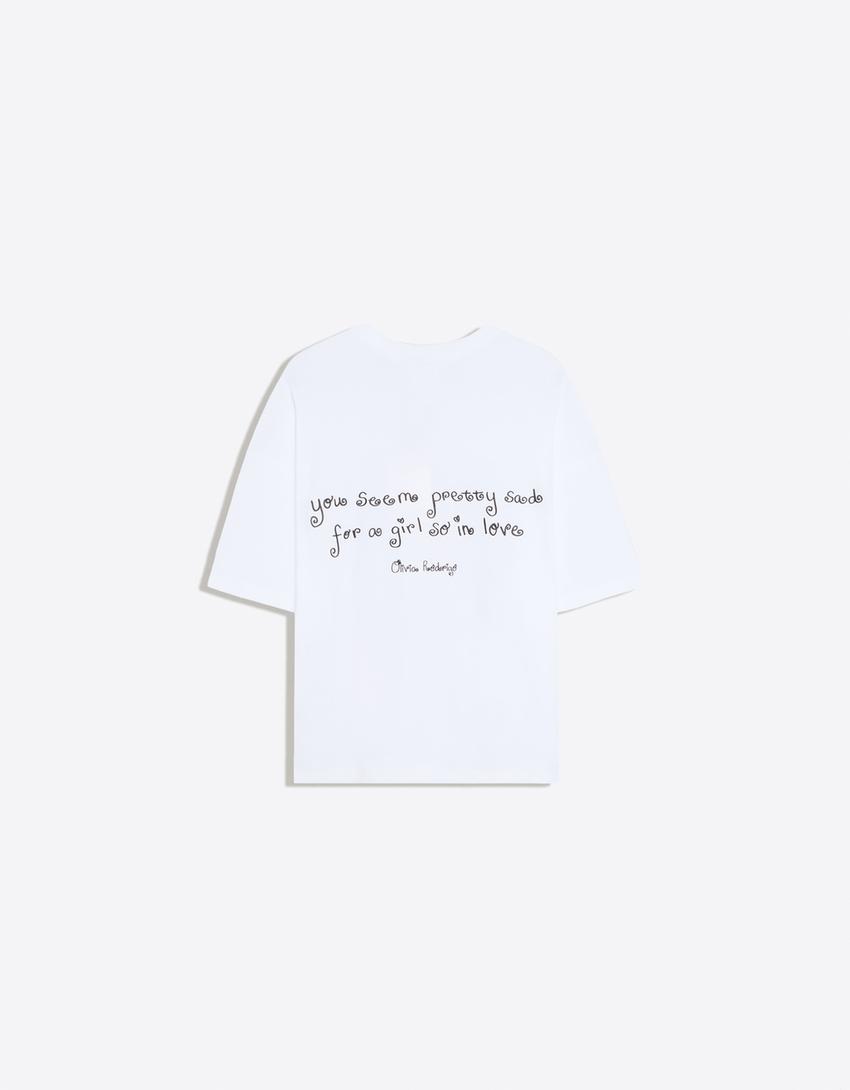 OLIVIA RODRIGO baskılı oversize t-shirt-Kirli beyaz