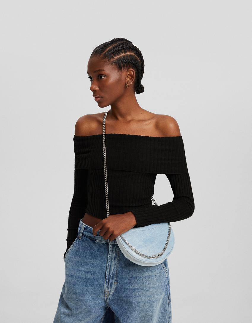 Mala a tiracolo denim multiposições-Azul claro-1