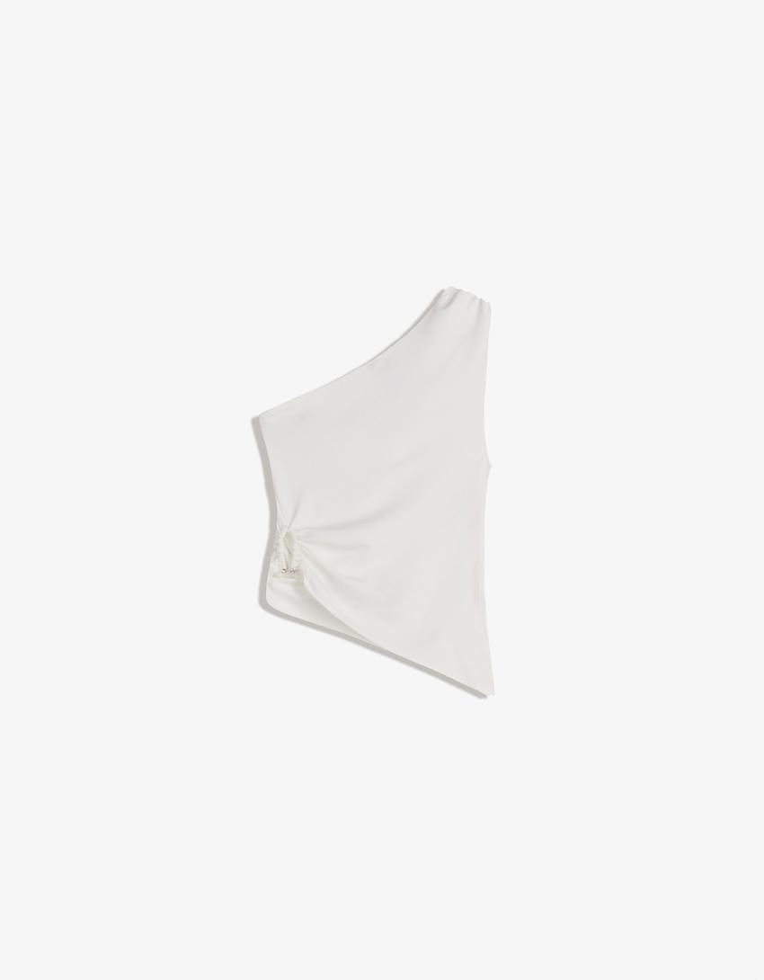 Asymmetric top with rhinestone ring-Cream