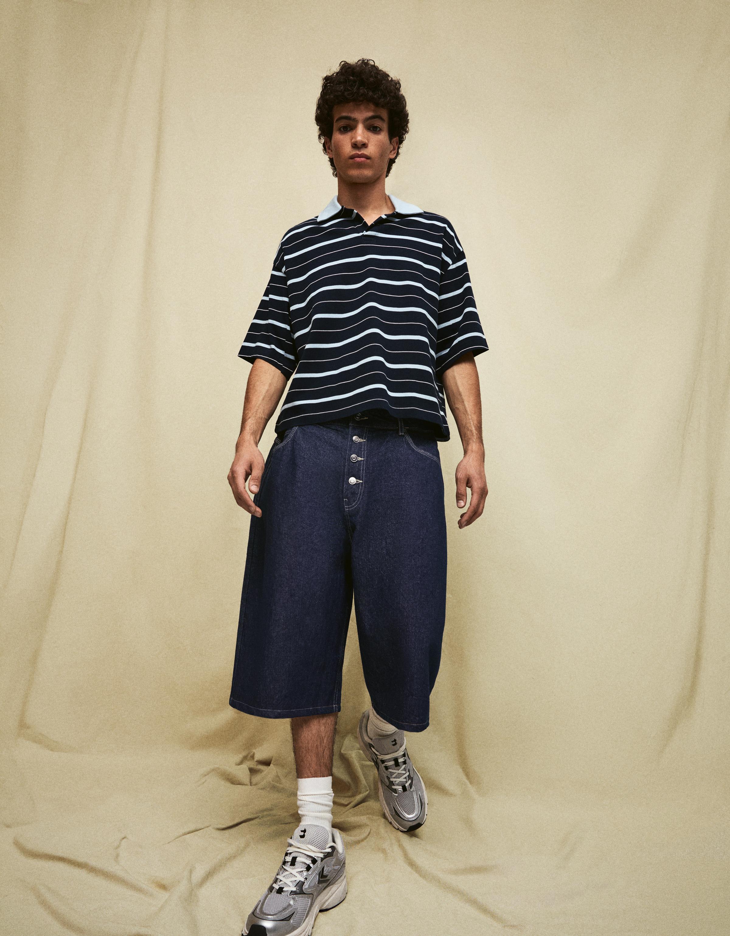 Barrel leg denim Bermuda shorts — Navy