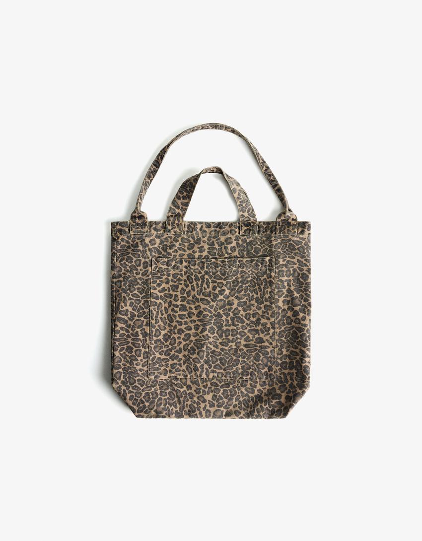Animal print shopper bag-Brown